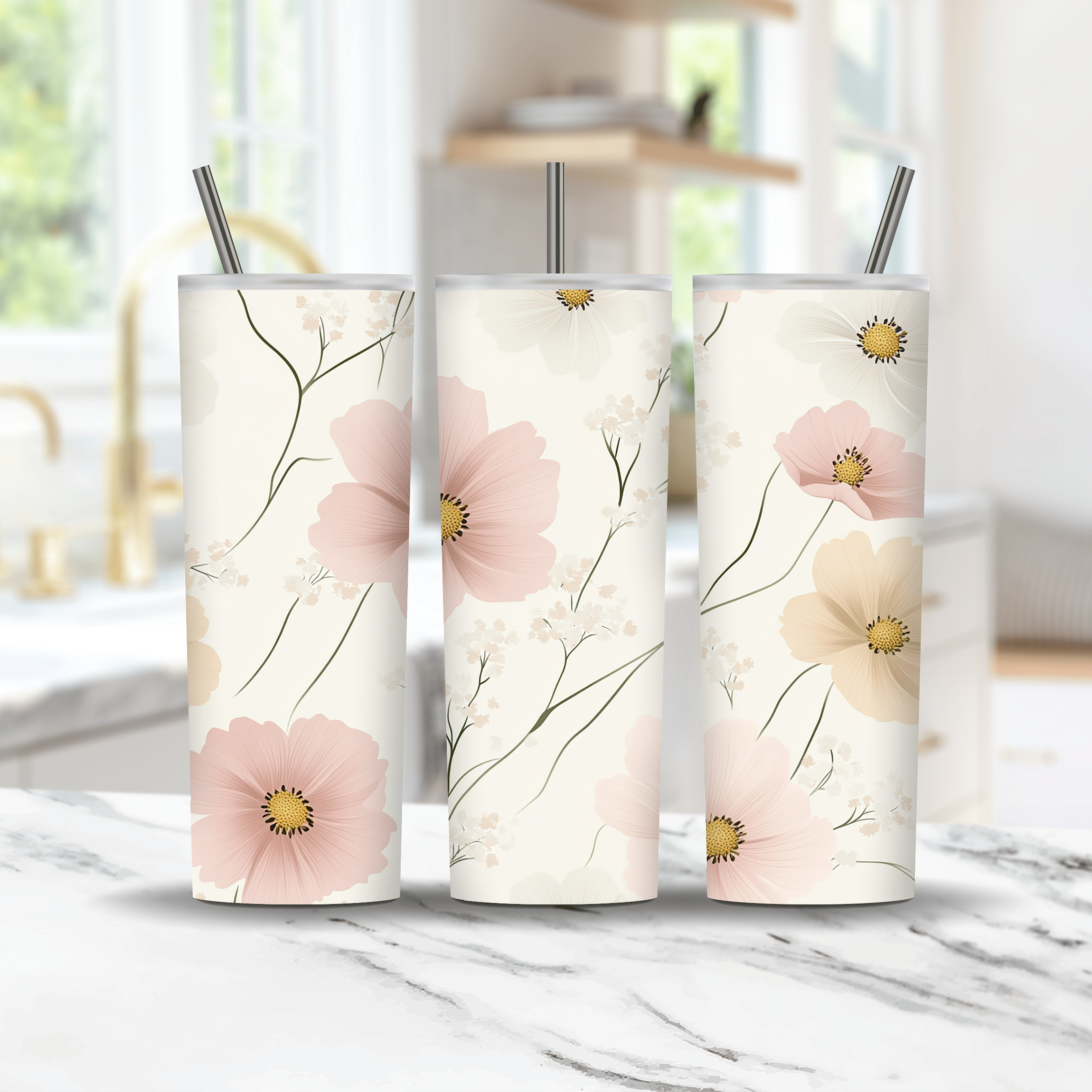 Soft Petal Garden Tumbler, Custom Botanical Drinkware with Custom Name Design