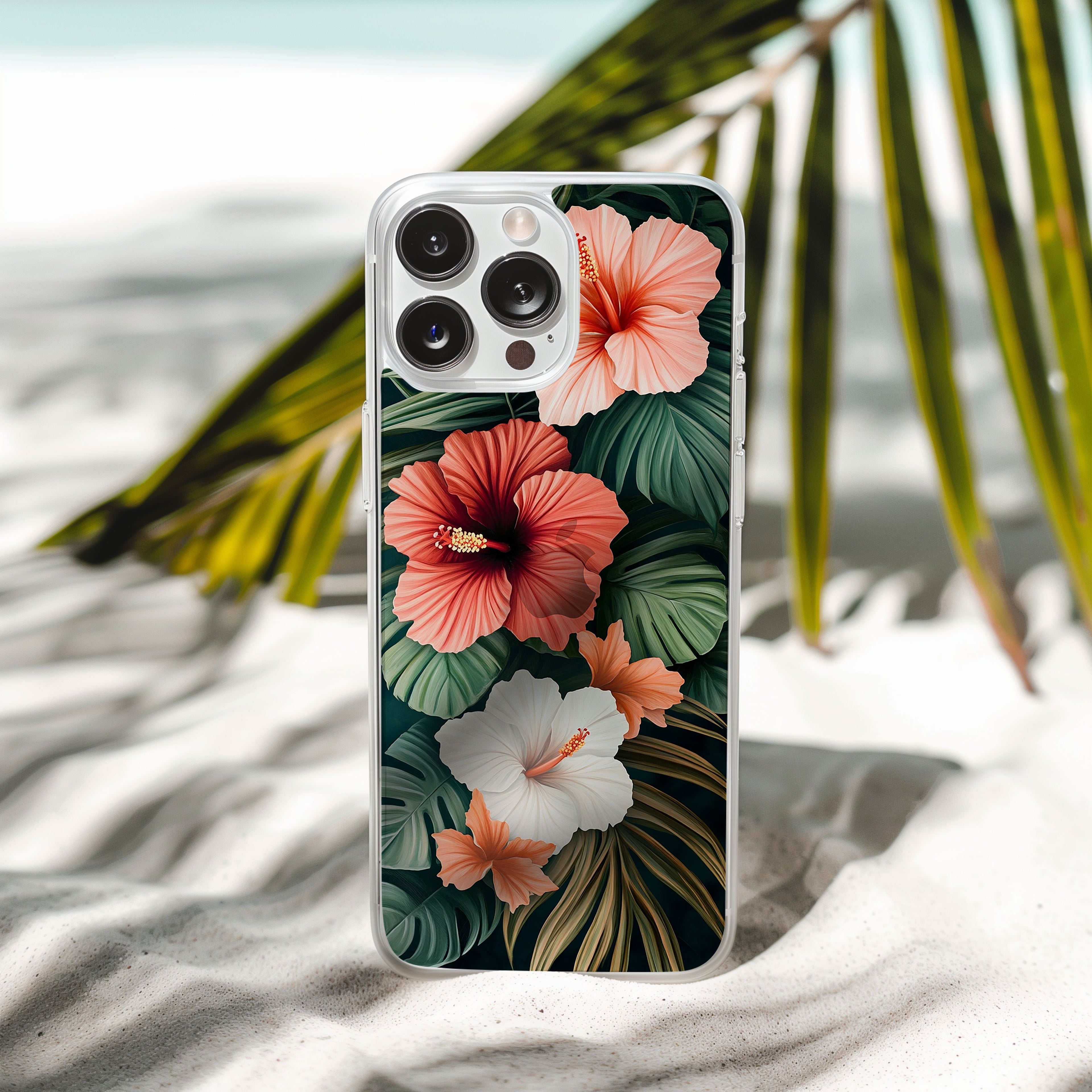 Personalized Hawaiian Hibiscus iPhone Case with Custom Name & Floral Protective Cover