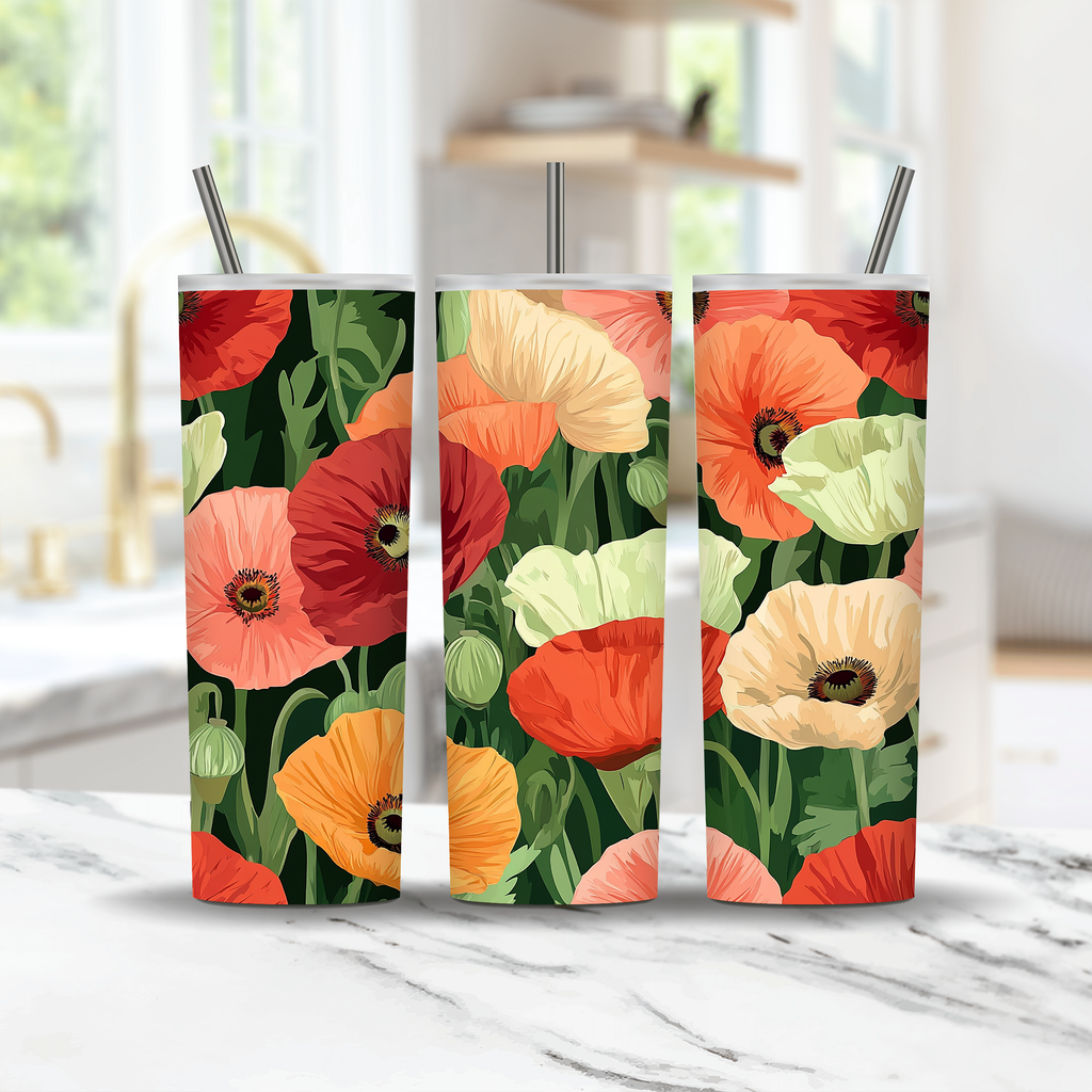 Custom Name Poppy Tumbler, Personalized Botanical Flower Gift