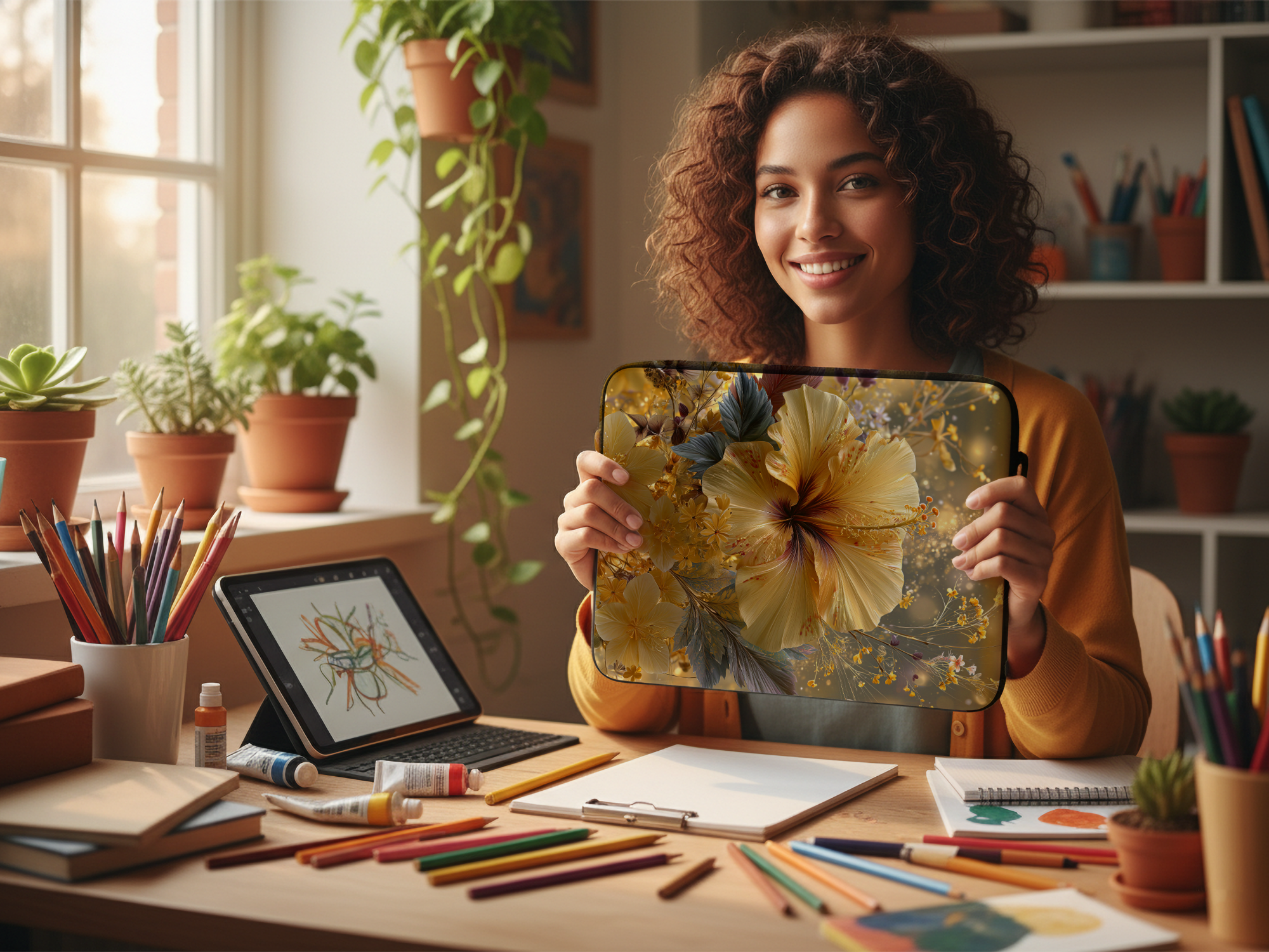 Yellow Hibiscus Laptop Sleeve with Custom Name, Tropical Floral Computer Case
