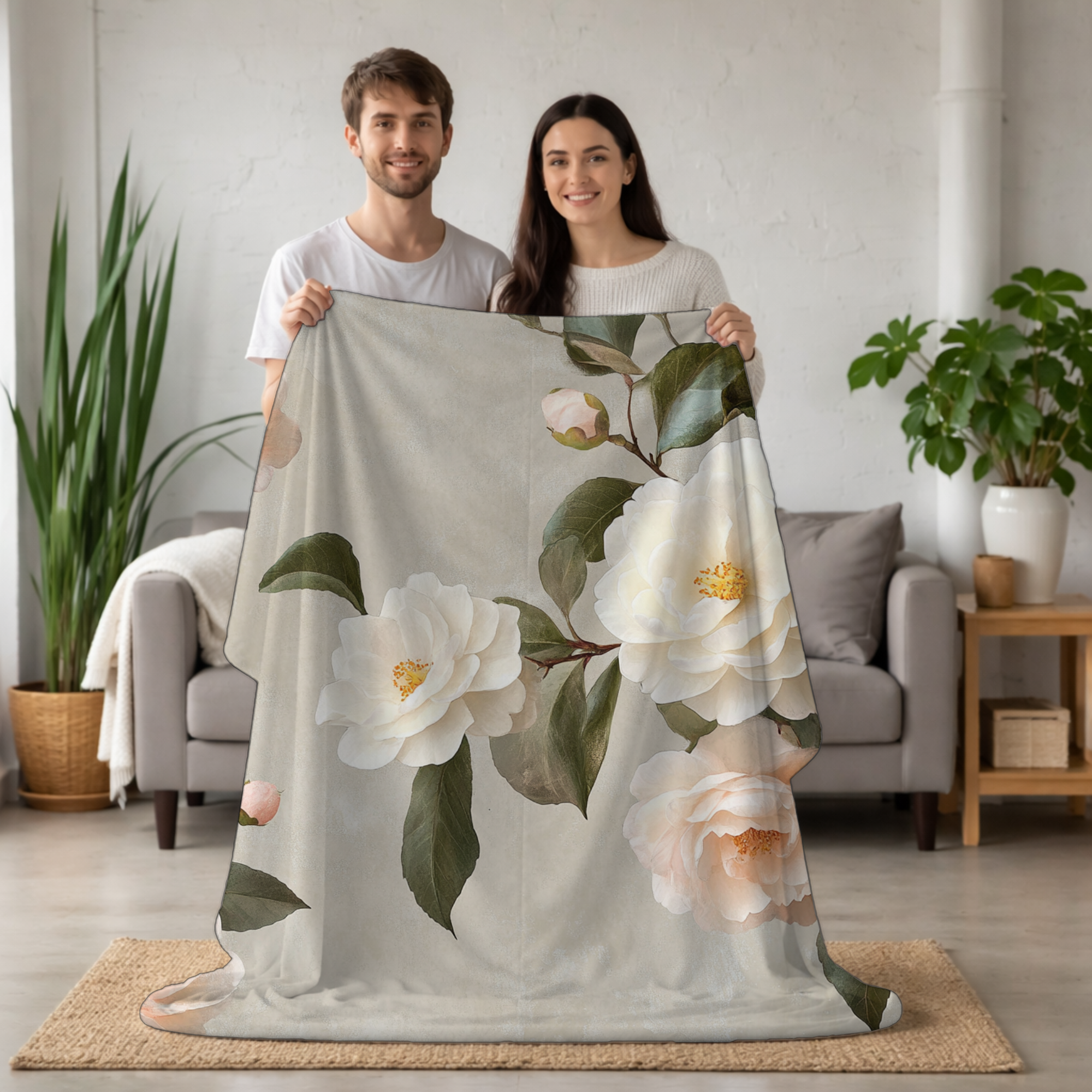 Personalized Gardenia Serenity Sherpa Blanket with Custom Name