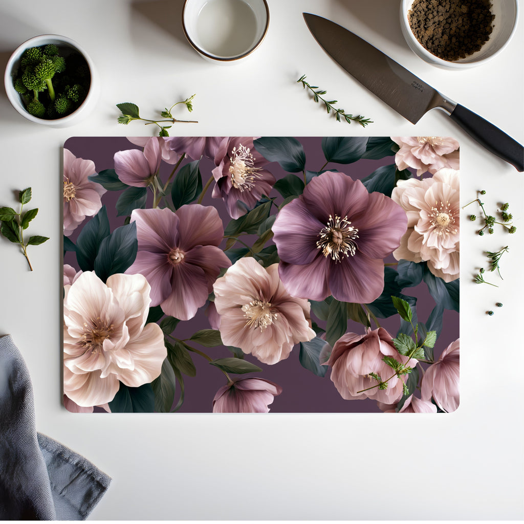 Hellebore Bloom Glass Cutting Board Personalized for Botanical Kitchen Charm