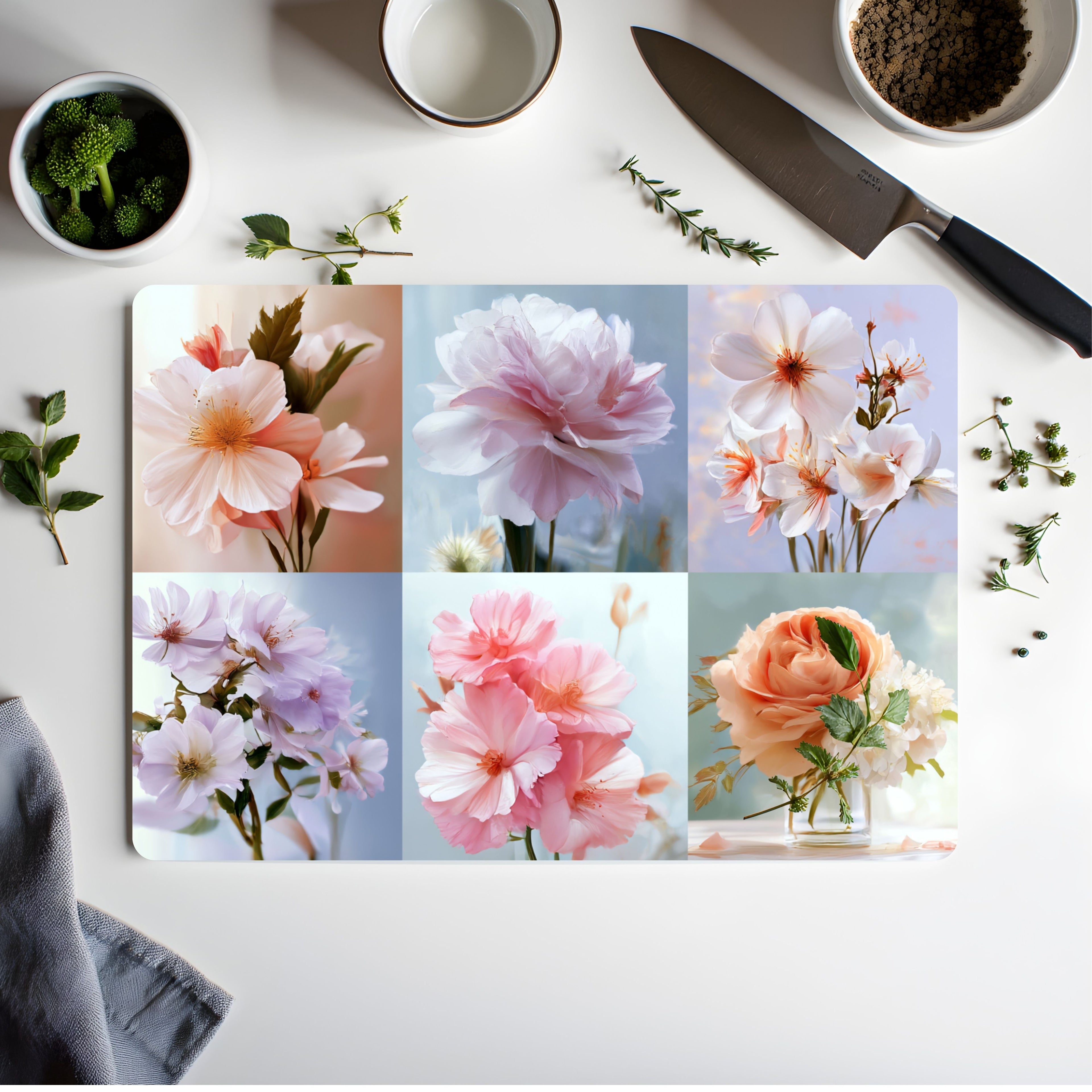 Floral Glass Cutting Board Personalized for Botanical Home Entertaining
