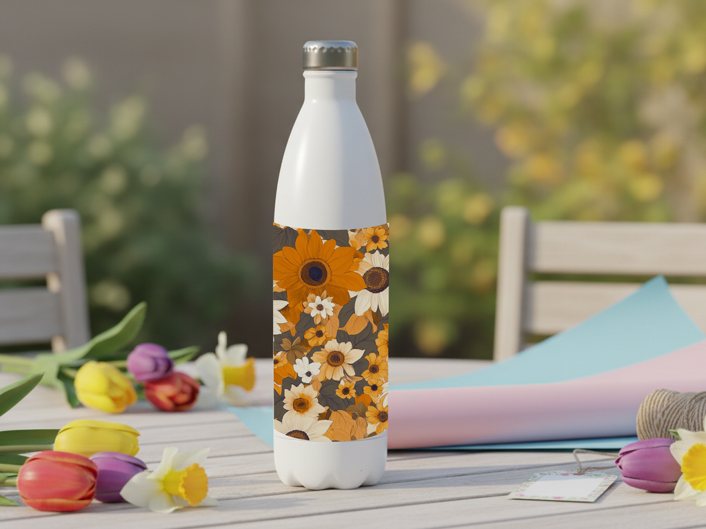 Sunflower & Black-Eyed Susan Stainless Steel Water Bottle Personalized for Prairie Bloom Journeys