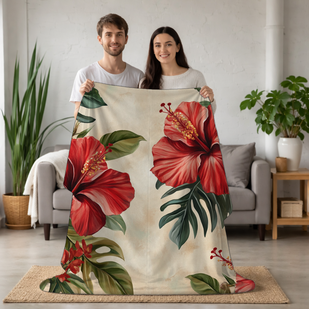 Personalized Tropical Vista Sherpa Blanket with Custom Name