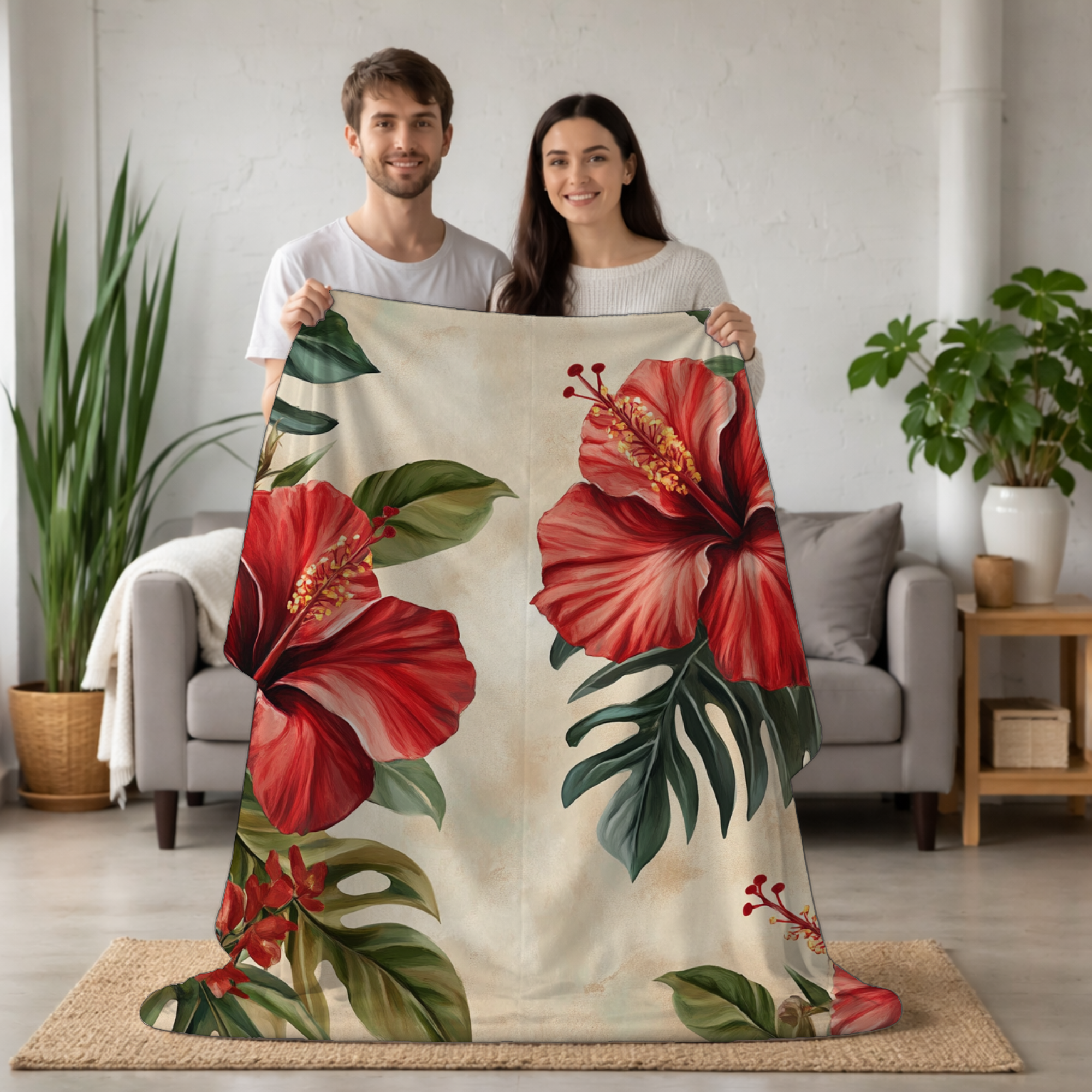 Personalized Tropical Vista Sherpa Blanket with Custom Name