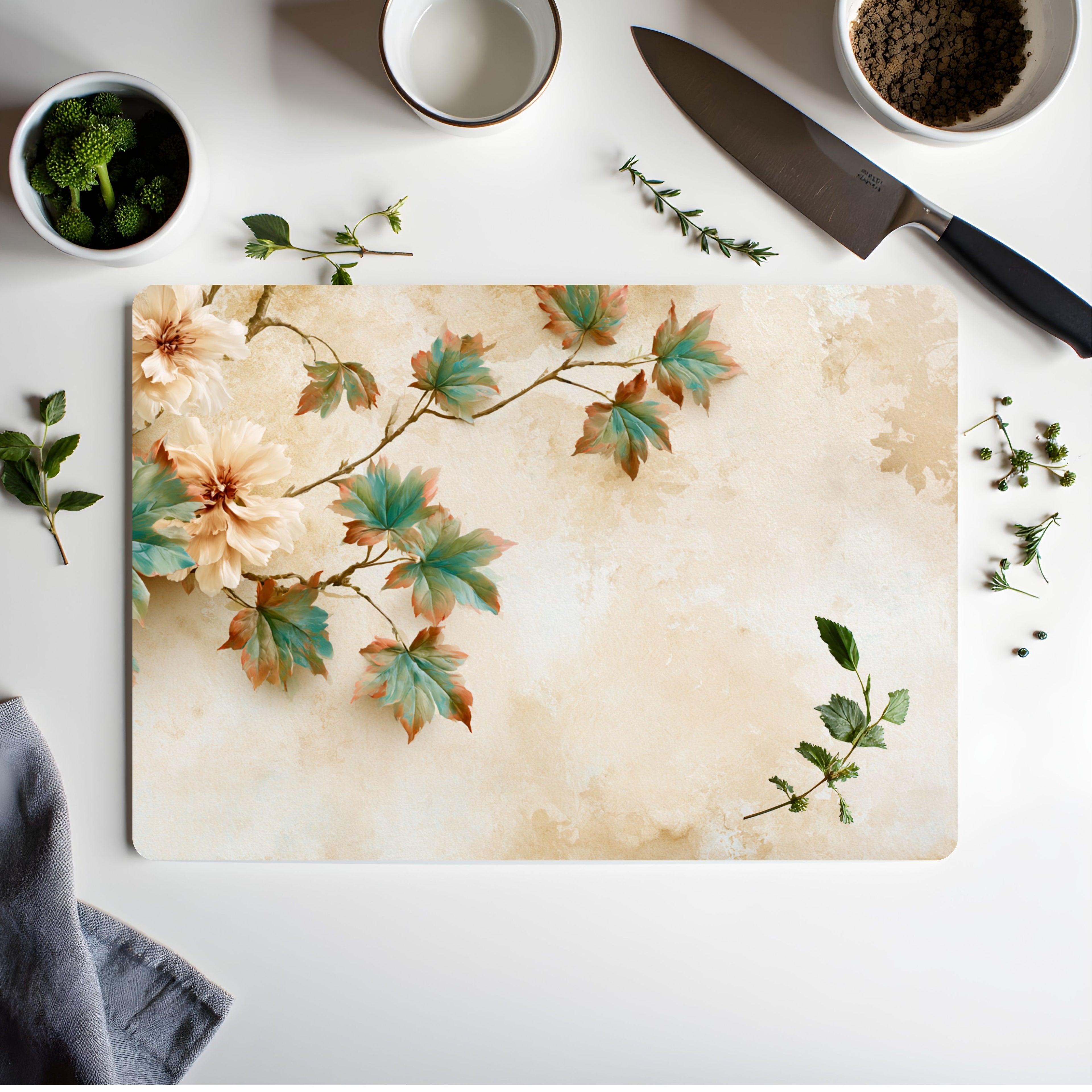 Nature Inspired Glass Cutting Board Personalized for Botanical Home Décor