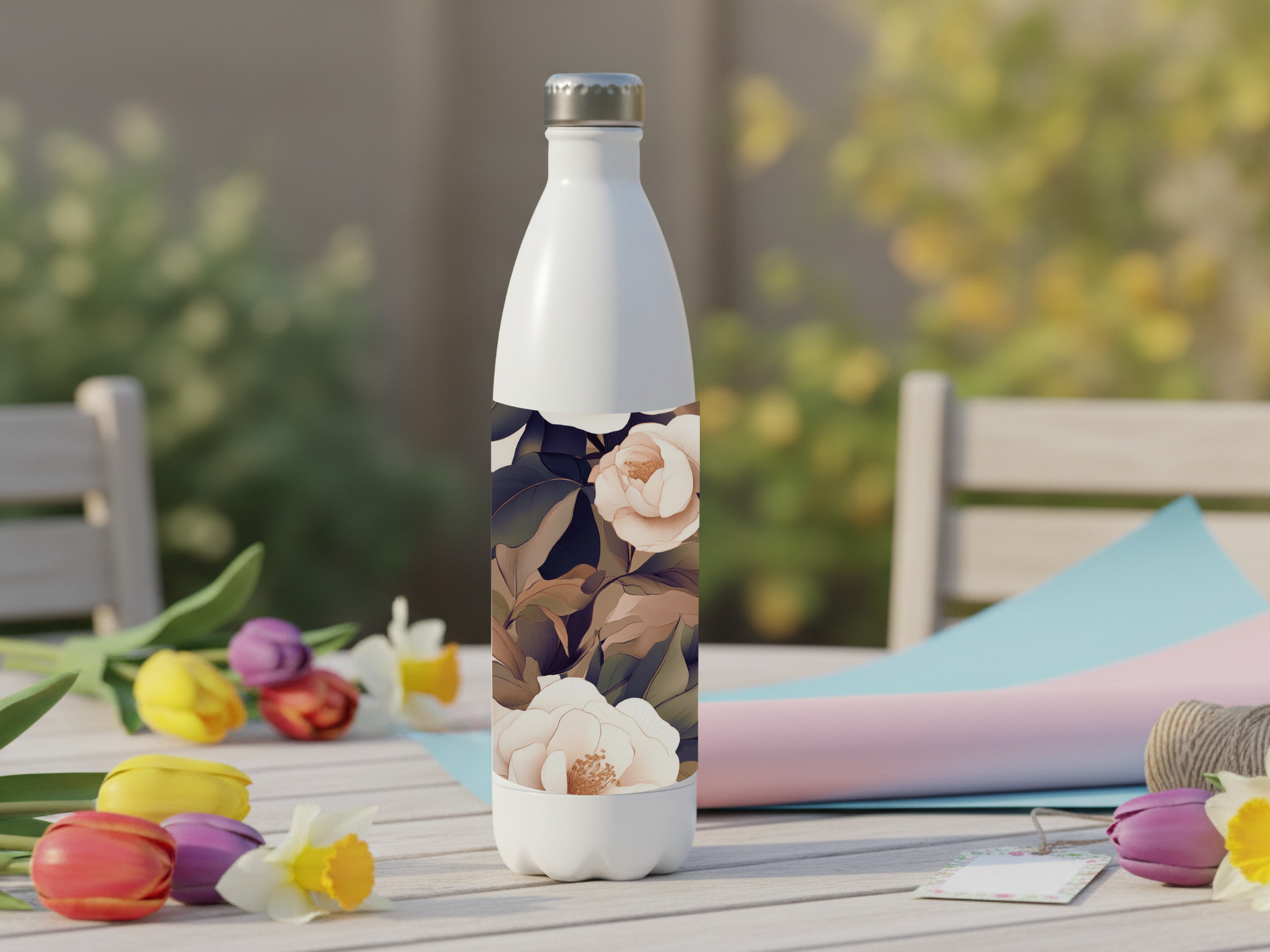 Camellia Blossom Haven Water Bottle with Personalized Name