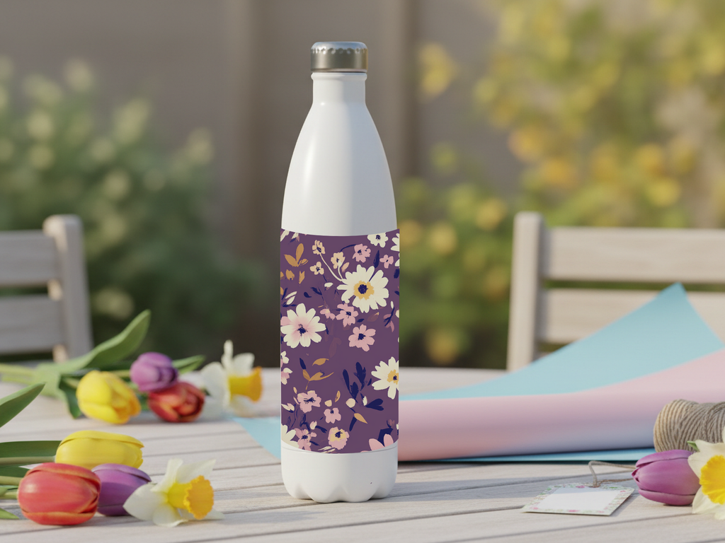 Personalized Daisy Water Bottle with Custom Name Botanical Floral Design