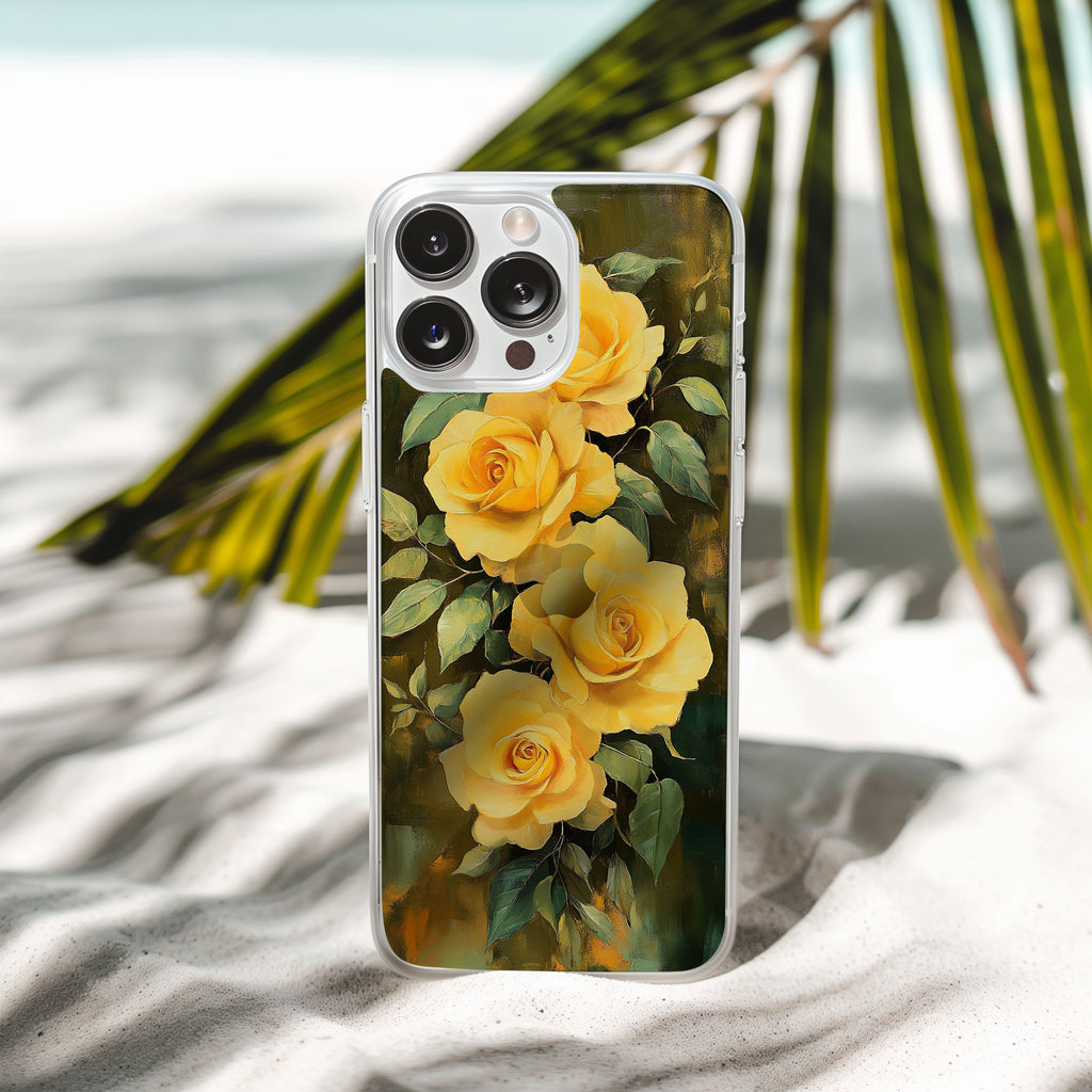 Personalized Yellow Rose iPhone Case with Custom Name & Botanical Premium Cover