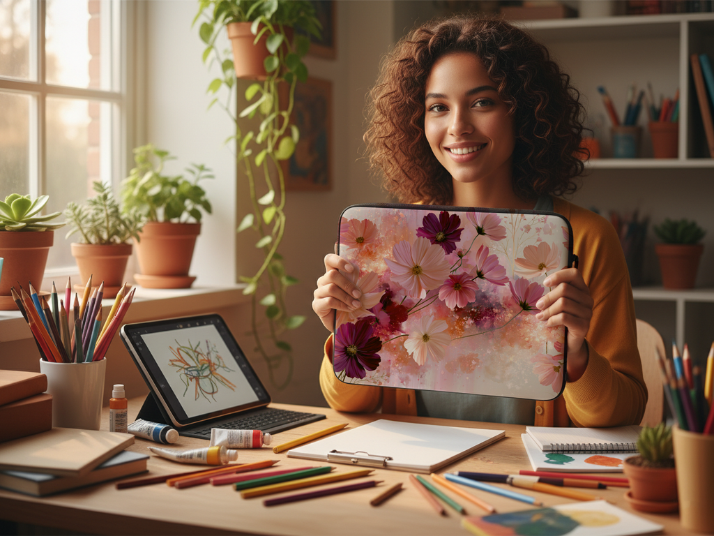 Cosmos Inspired Laptop Carry Case with Custom Name Floral Protection Sleeve