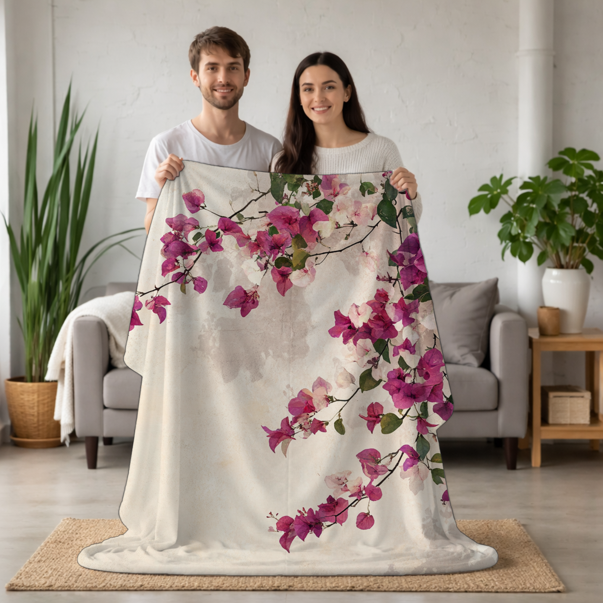 Personalized Meadow Dreams Sherpa Blanket with Floral Artwork