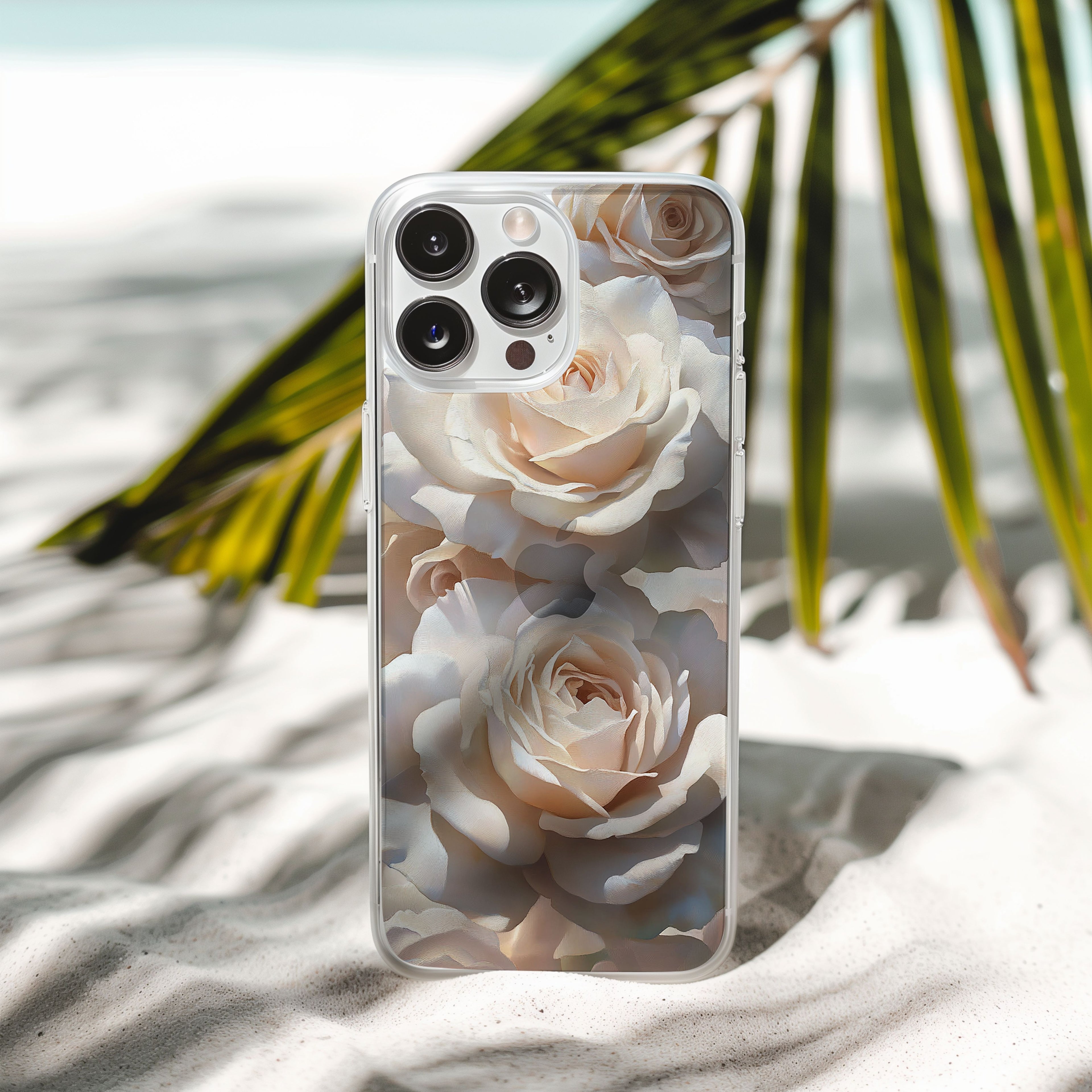 Personalized White Rose iPhone Case with Custom Name & Botanical Art Cover