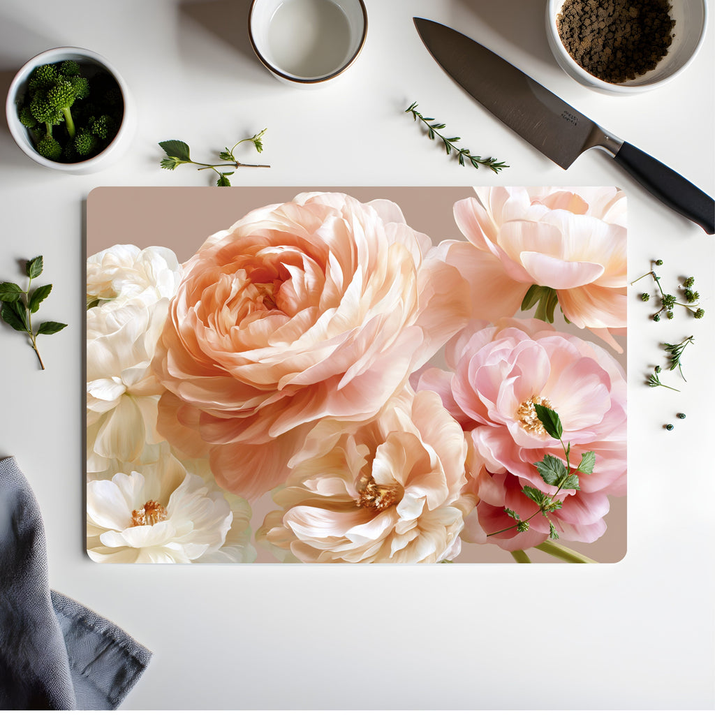 Garden Rose Glass Cutting Board Personalized for Classic Floral Kitchen Style