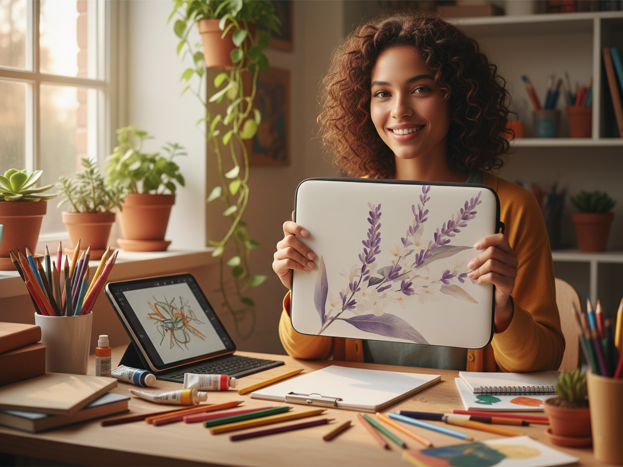 Personalized Lavender Floral Laptop Sleeve for Nature Lovers Custom Tech Case