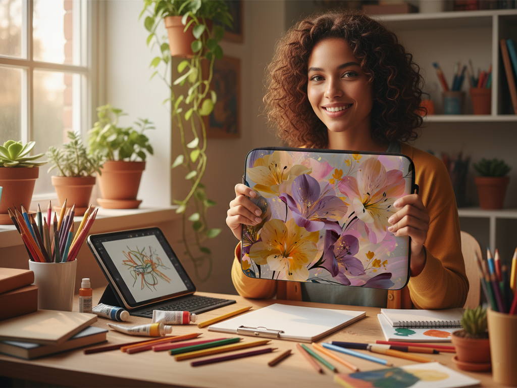 Peruvian Lily Laptop Sleeve Personalized with Name Botanical Travel Case