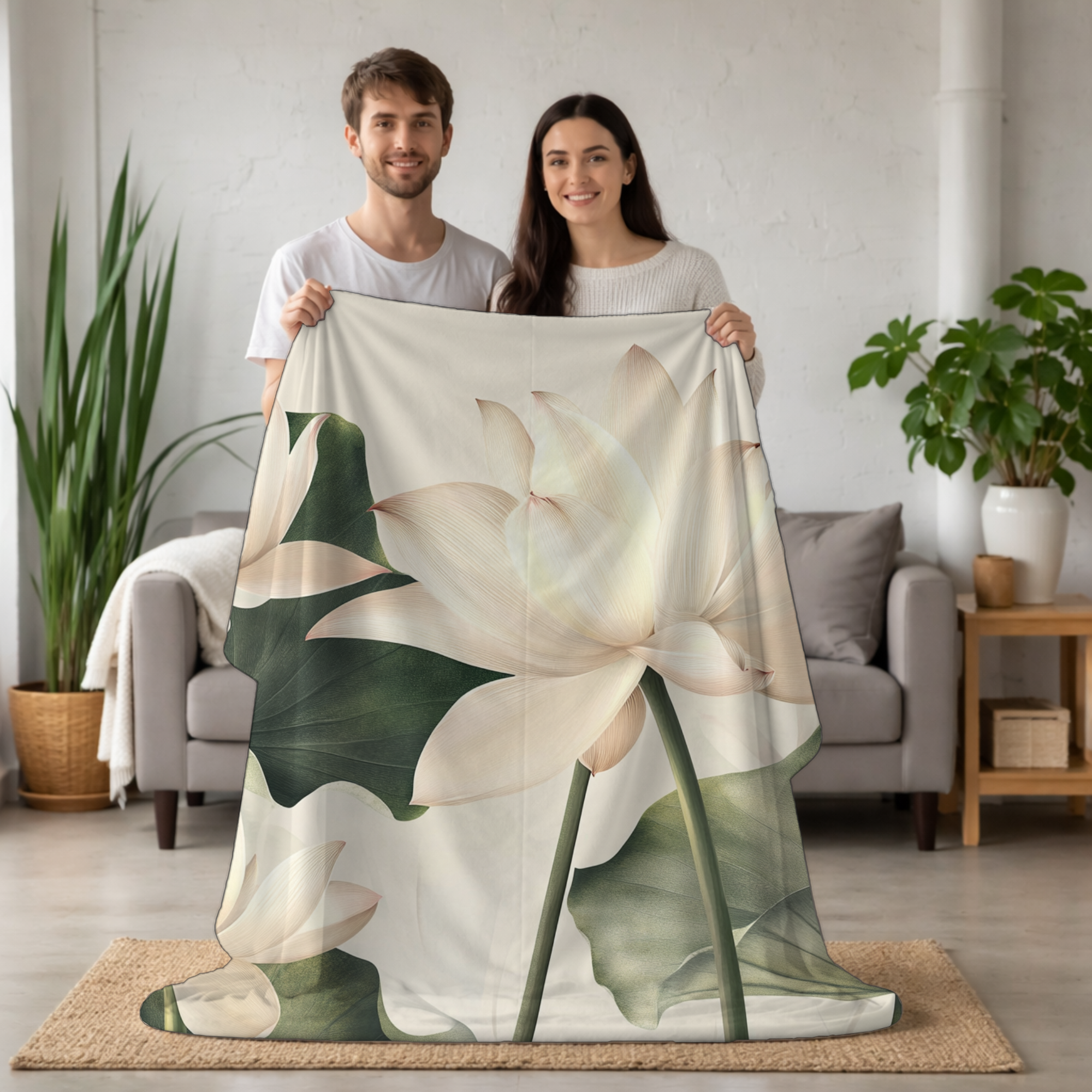 Personalized Magnolia Garden Sherpa Blanket with Custom Floral Design