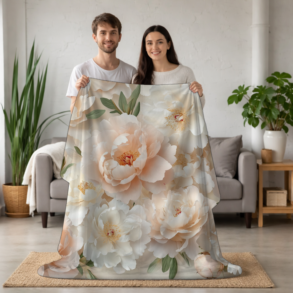 Personalized White Rose Sherpa Blanket with Custom Name
