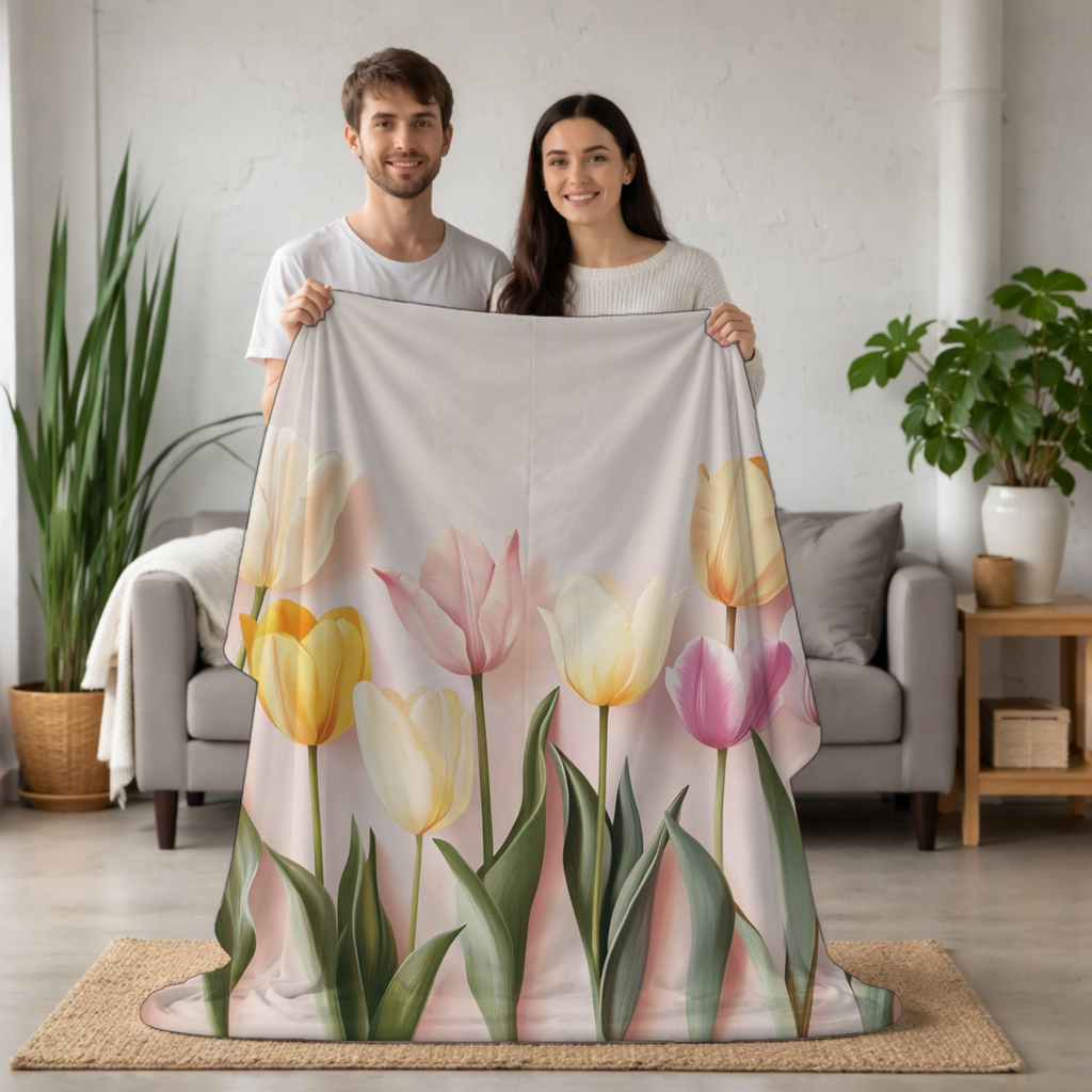 Personalized Tulip Sherpa Blanket with Custom Name
