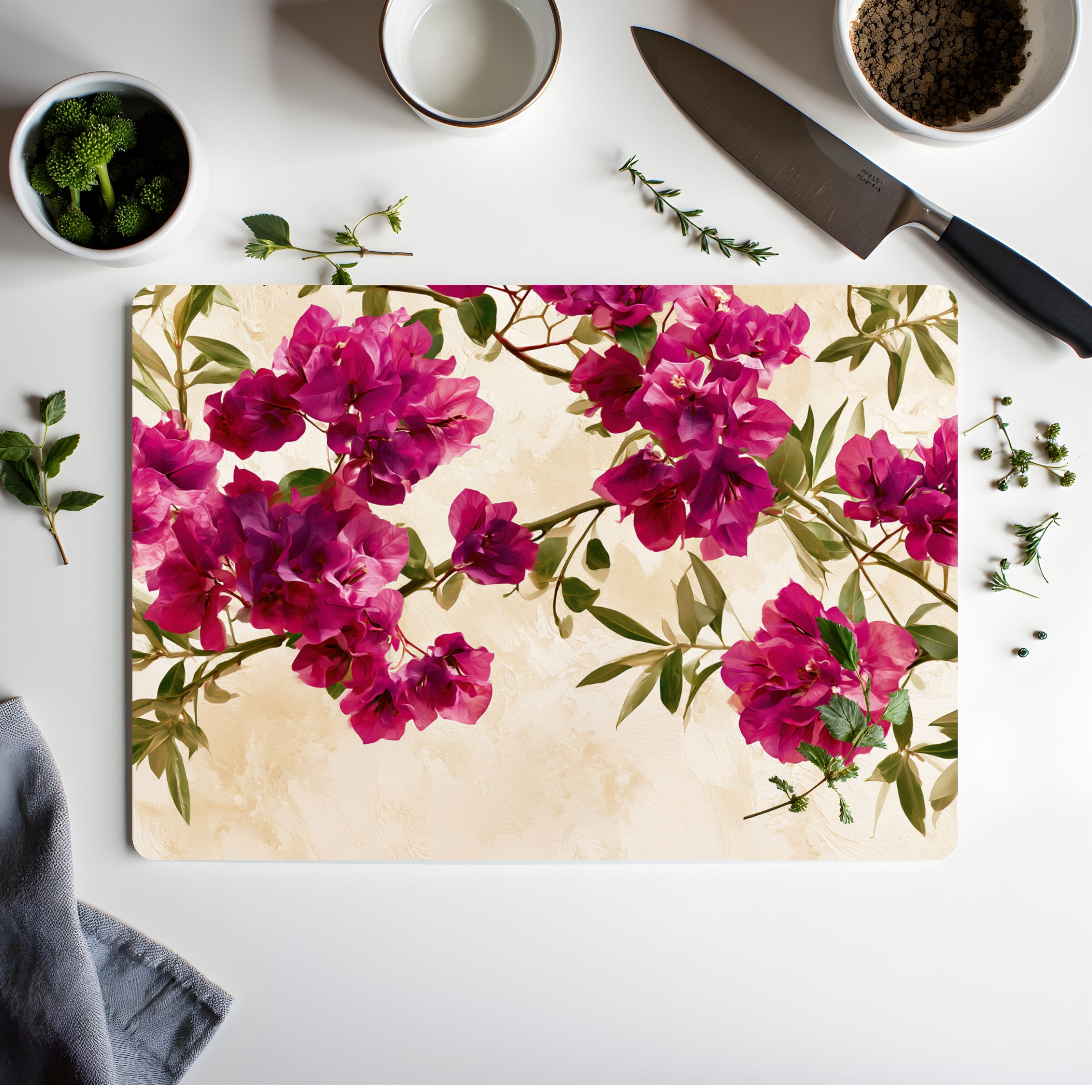 Bougainvillea Bloom Glass Cutting Board Personalized for Vibrant Garden Kitchens