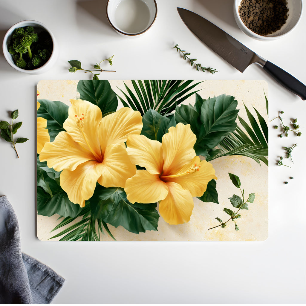 Hibiscus Paradise Glass Cutting Board Personalized for Tropical Kitchen Style
