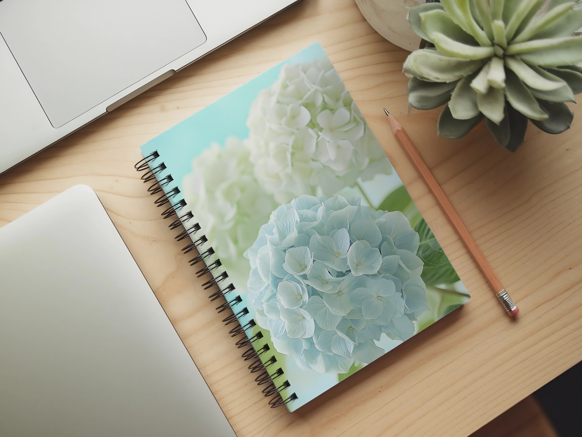 Hydrangea Spiral Notebook Personalized for Cottage Bloom Reflections