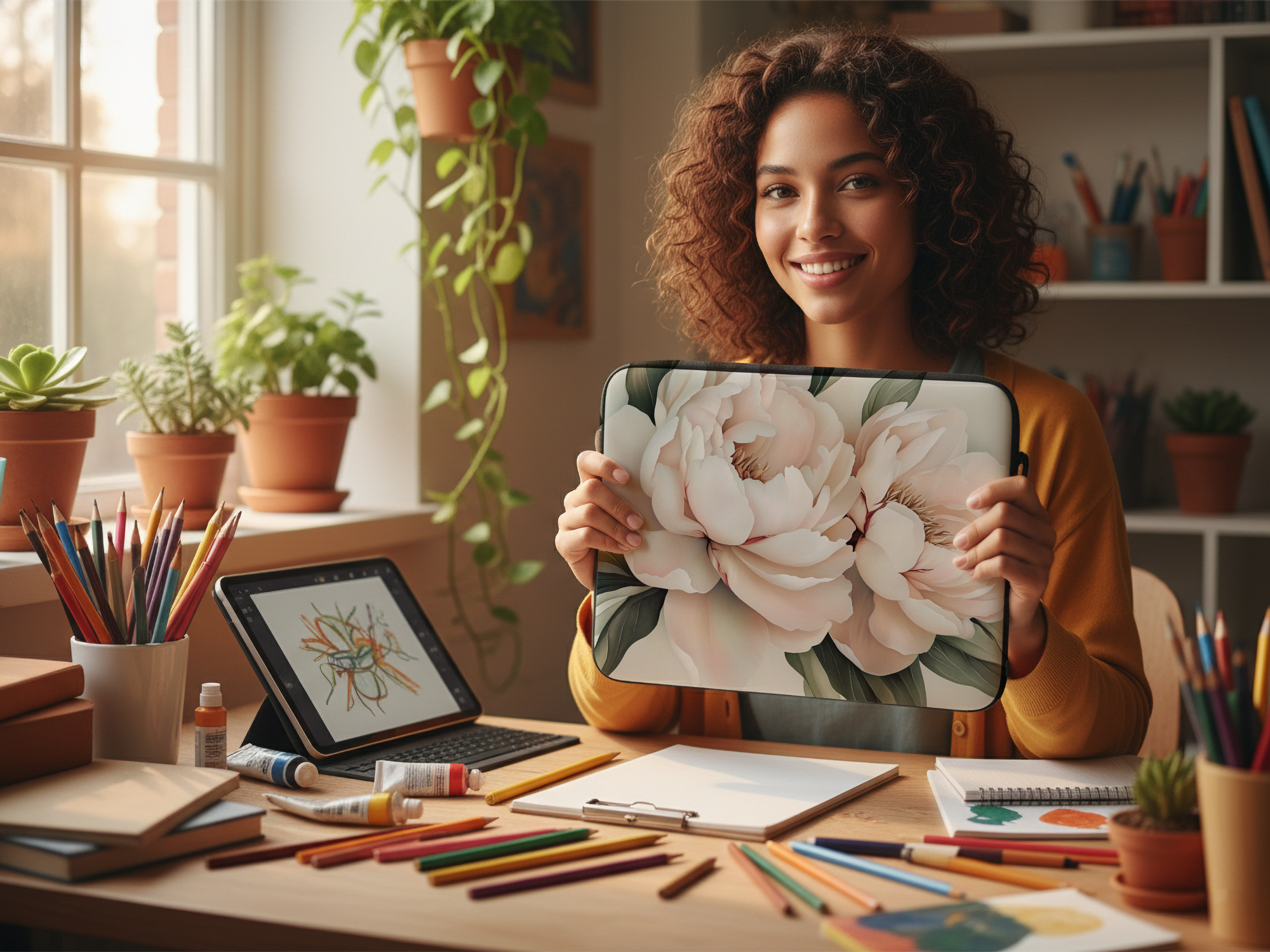 Light Pink Peony Laptop Case Customized with Name Floral Garden Accessory