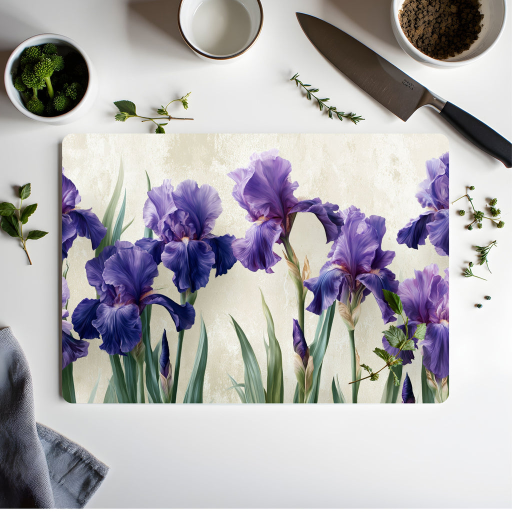 Iris Garden Glass Presentation Board Customized for Elegant Floral Entertaining