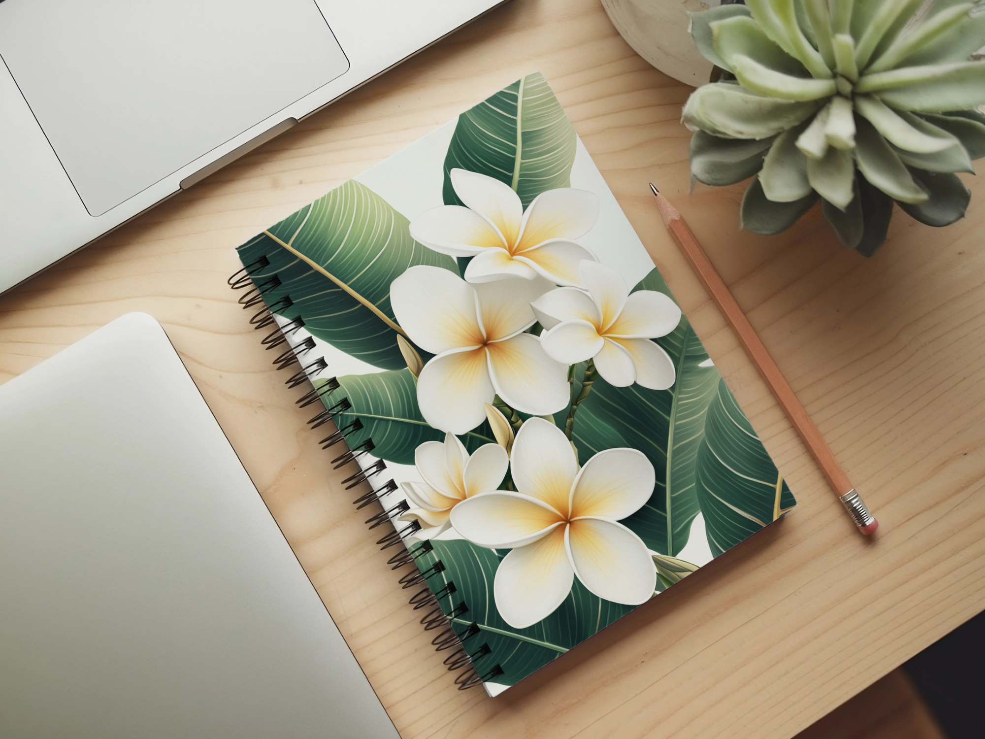 Plumeria Spiral Notebook Personalized for Coastal Bloom Reflections