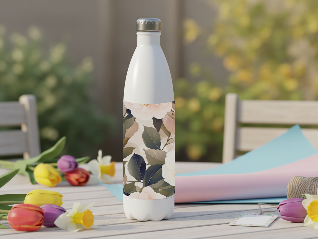 Personalized Floral Stainless Steel Water Bottle for Blossom Terrace Adventures