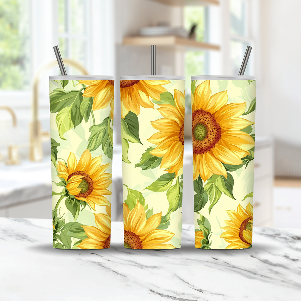 Custom Name Sunflower Tumbler, Personalized Floral Tumbler Gift