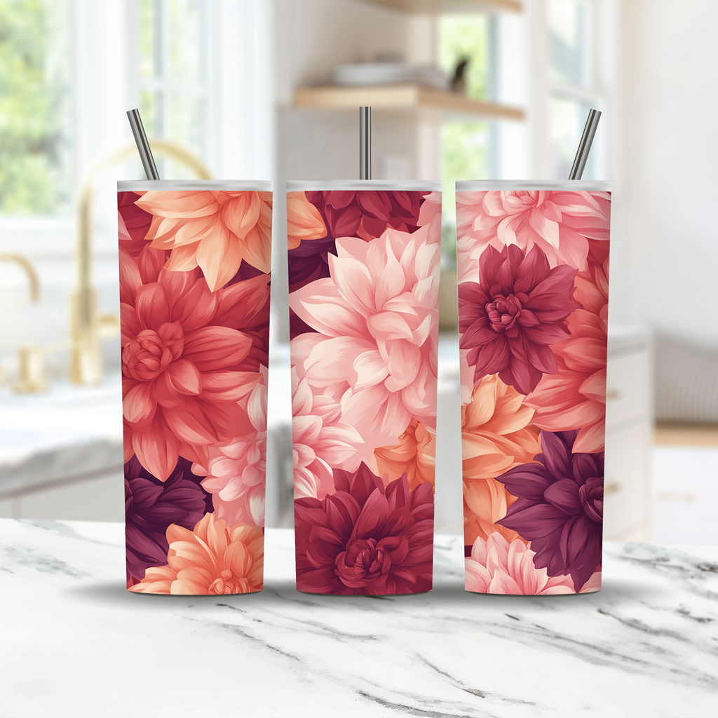 Custom Name Dahlia Bouquet Tumbler, Personalized Garden Gift