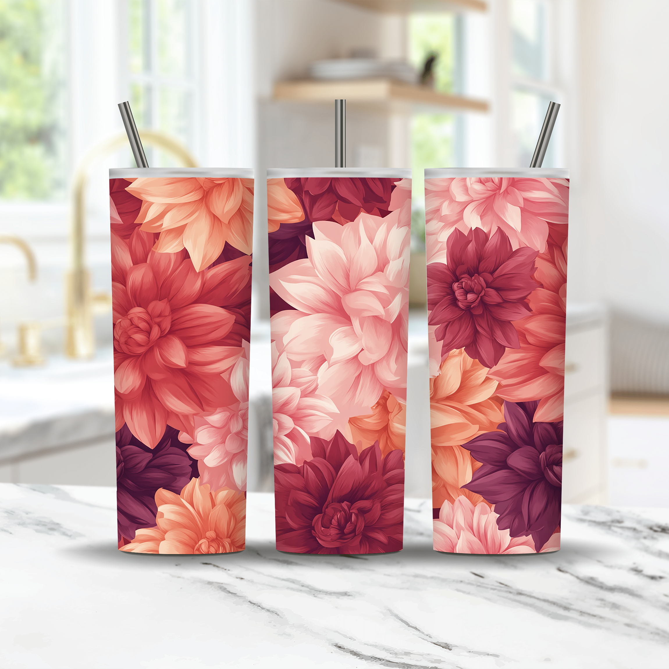 Custom Name Dahlia Bouquet Tumbler, Personalized Garden Gift