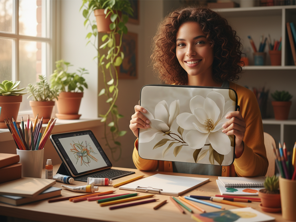 Magnolia Bloom Laptop Cover with Personalized Name Botanical Device Case