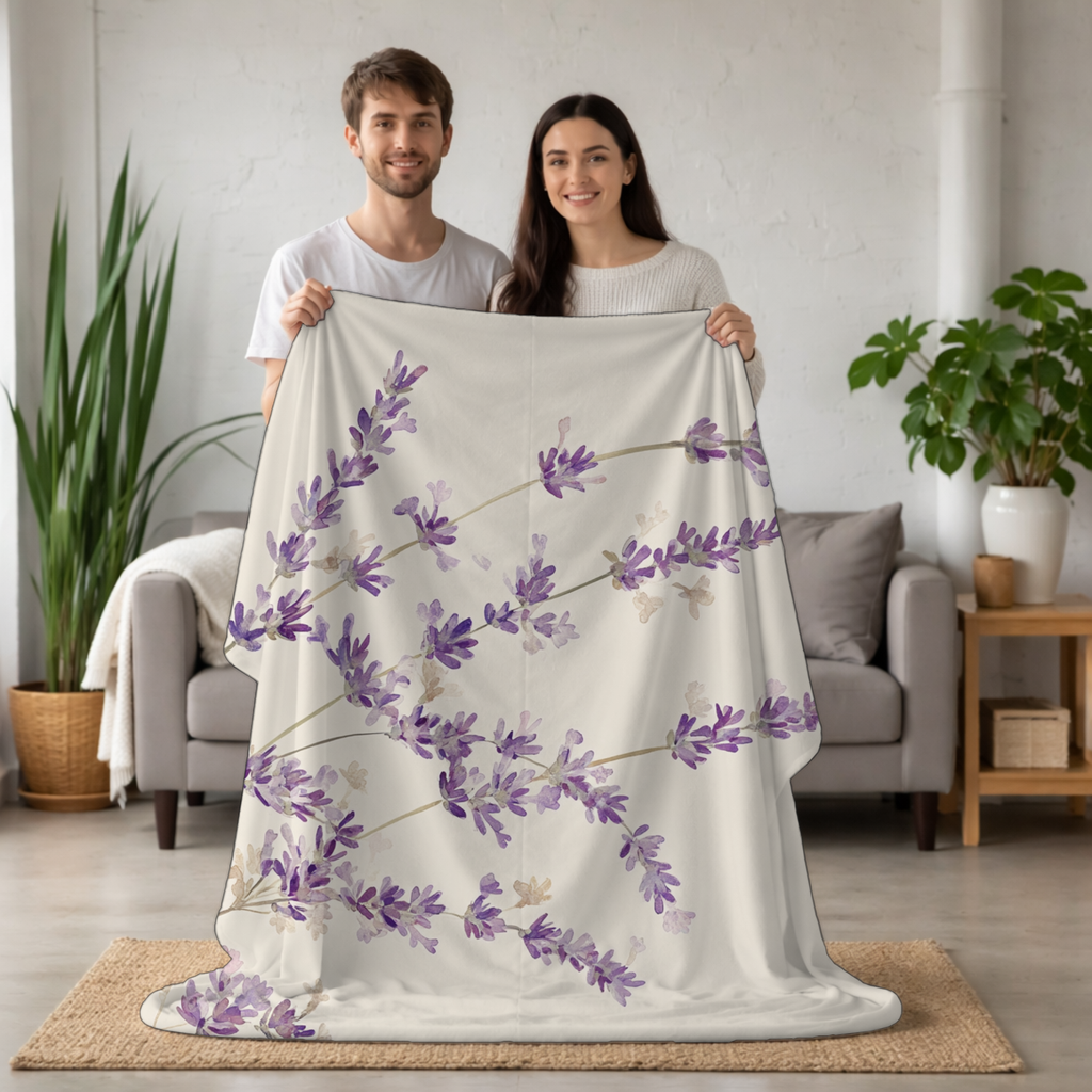 Personalized Lavender Meadow Sherpa Blanket with Custom Name