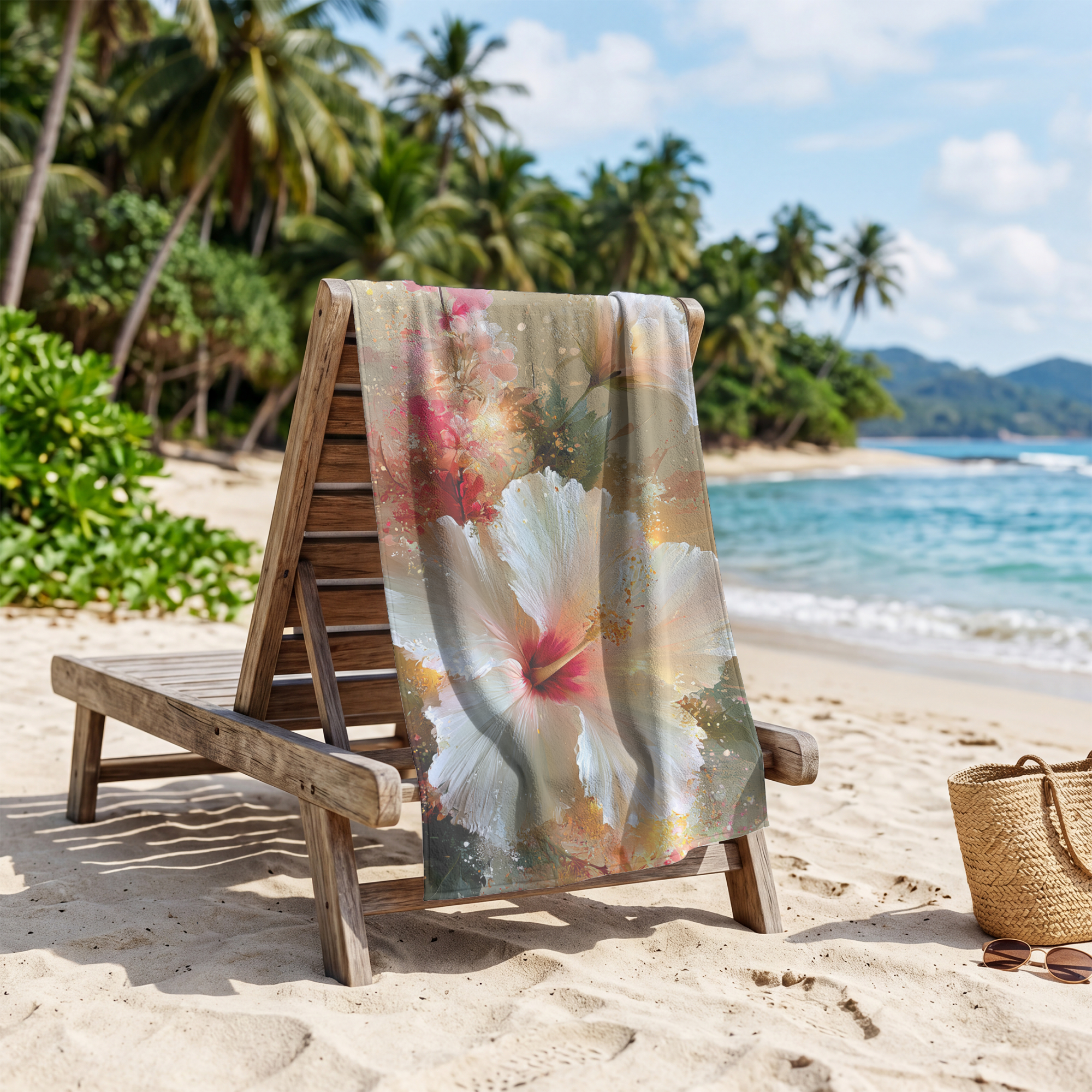 Personalized Floral Beach Towel with Custom Name | Botanical Bath Towel Gift