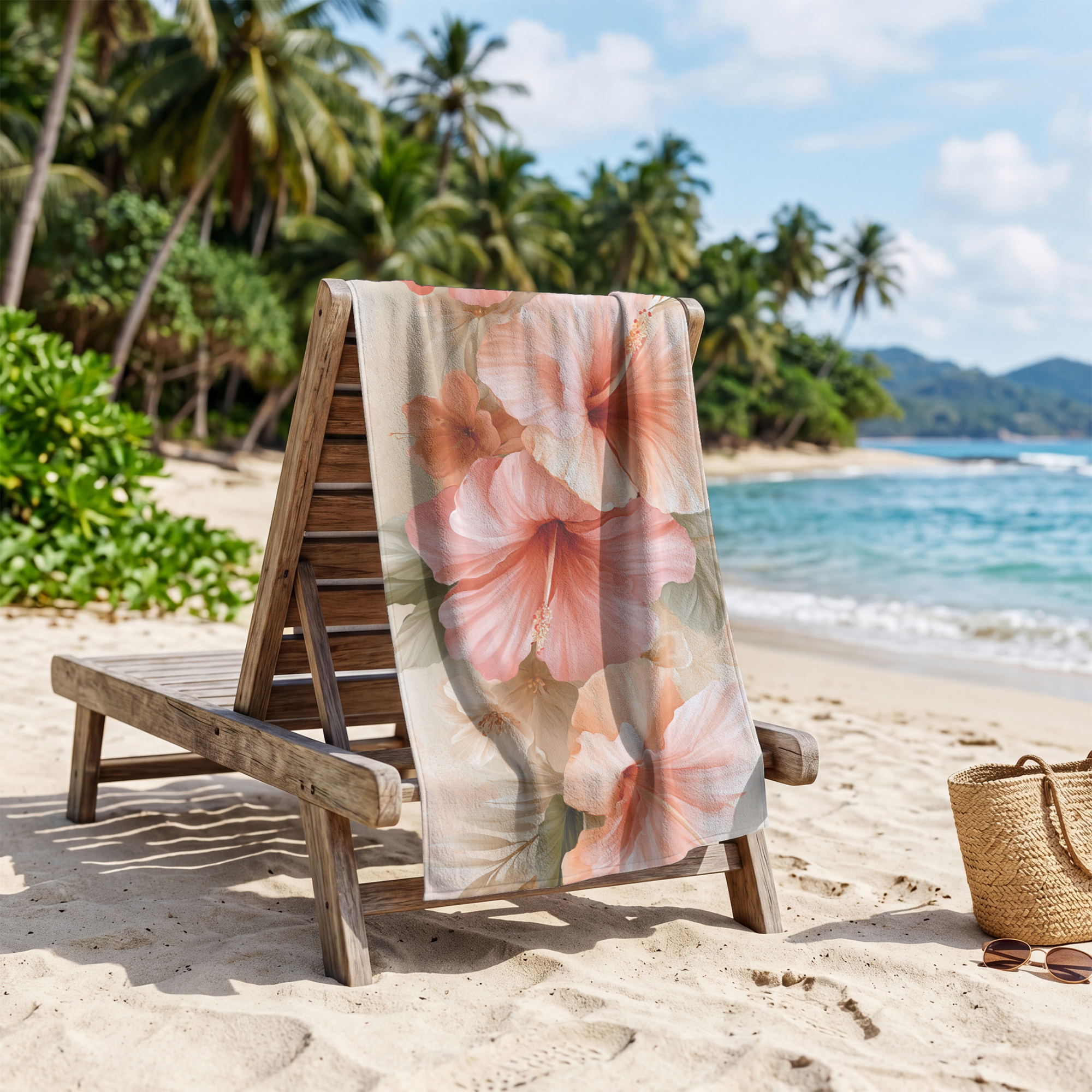 Botanical Floral Beach Towel with Custom Name