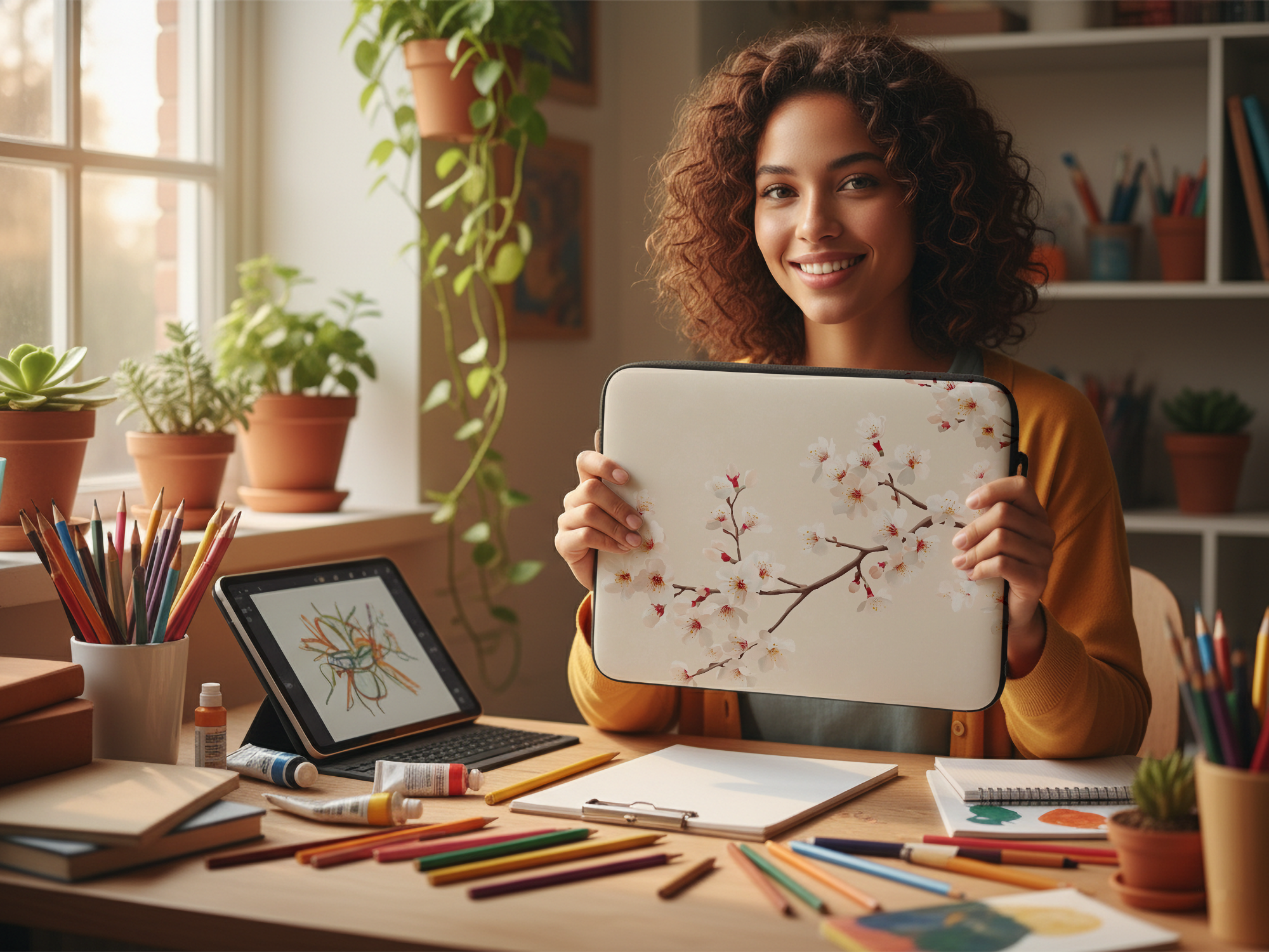 Personalized Blossom Laptop Case with Custom Name Botanical Tech Accessory