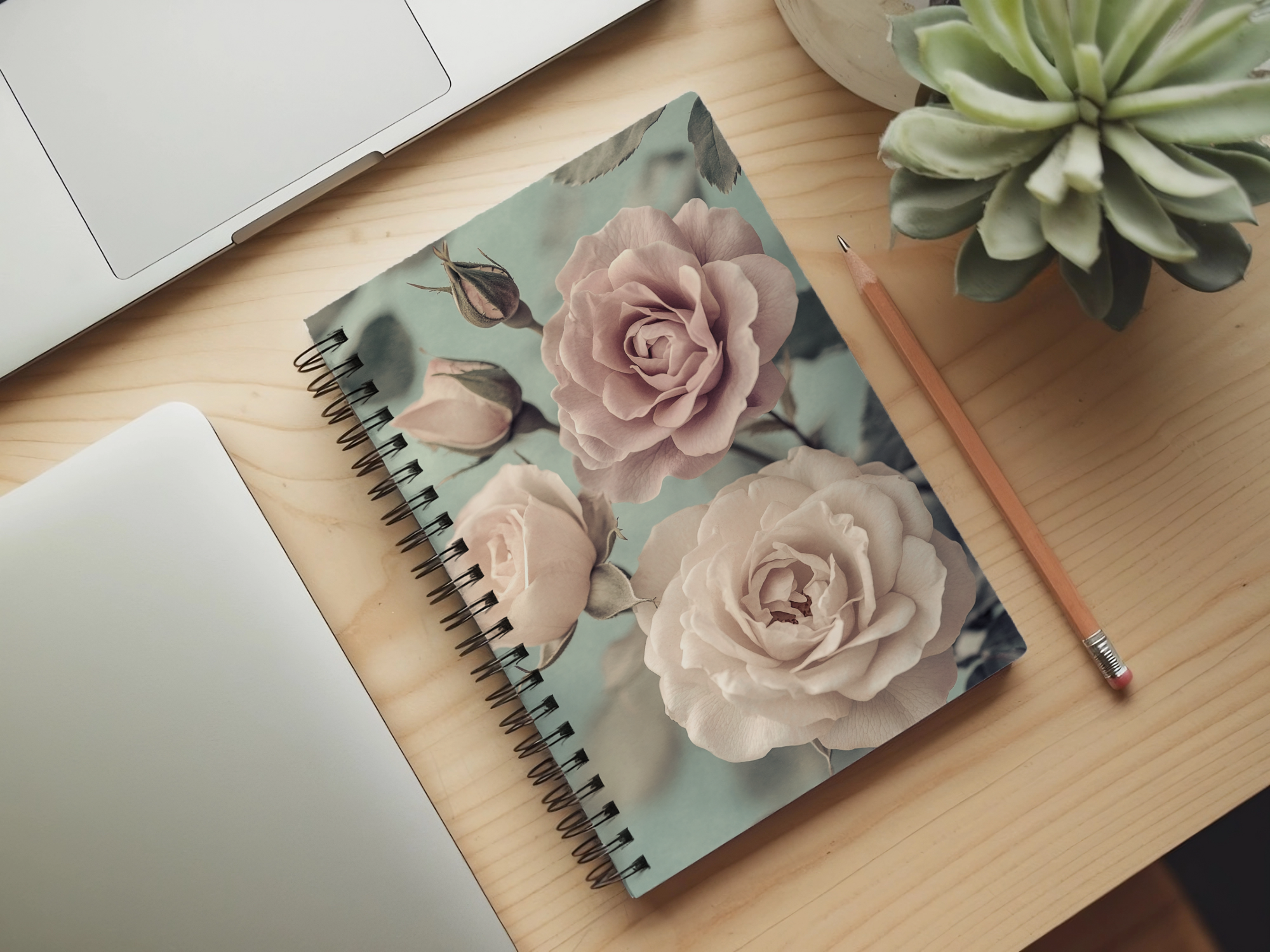 Pale Pink & Cream Rose Spiral Notebook Personalized for Romantic Garden Keepsakes