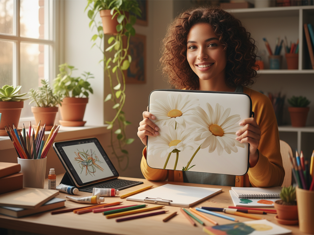 Oxeye Daisy Laptop Organizer Personalized with Name Floral Device Sleeve