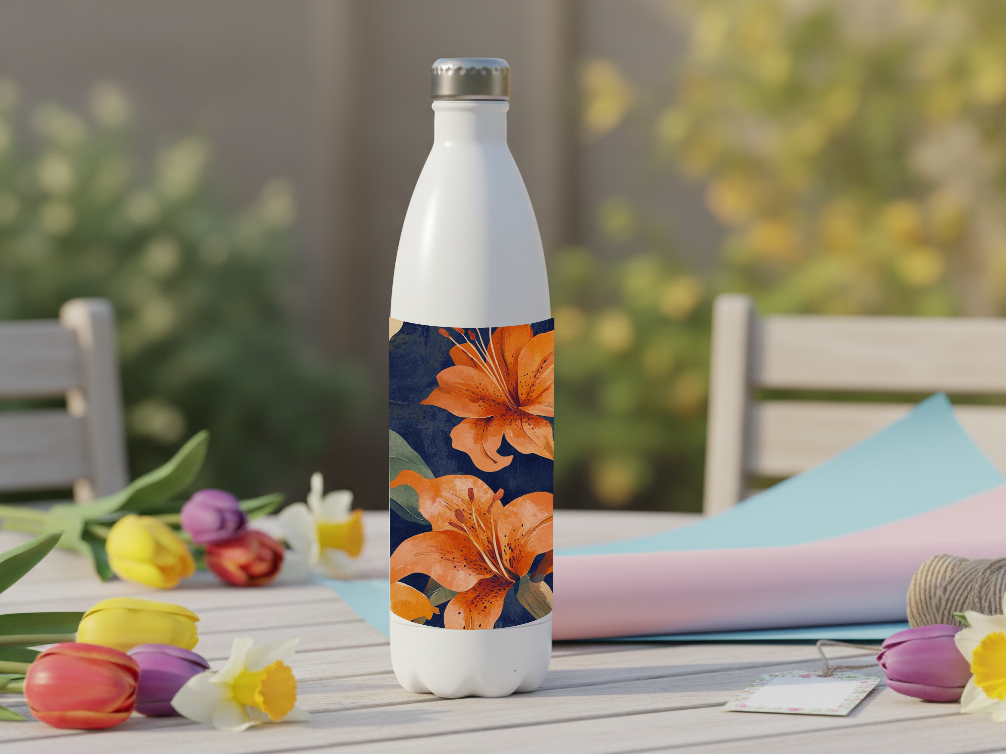 Asiatic Lily Stainless Steel Water Bottle Personalized for Conservatory Day Outings