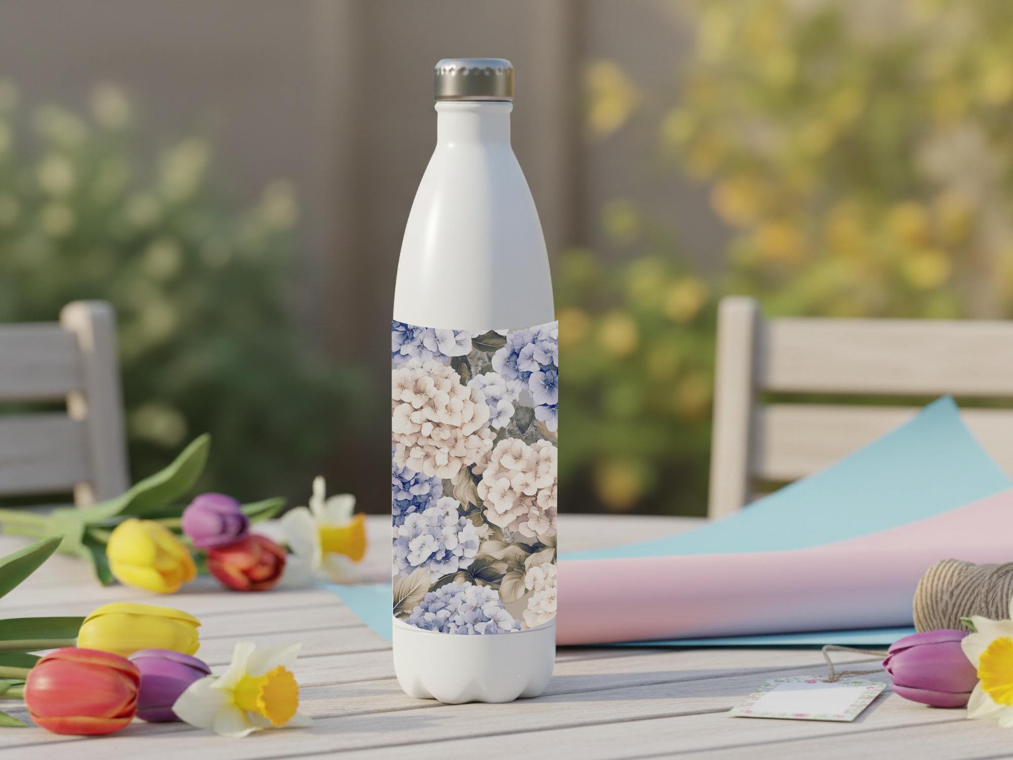 Custom Hydrangea Water Bottle Personalized for Floral Lifestyle Enthusiasts