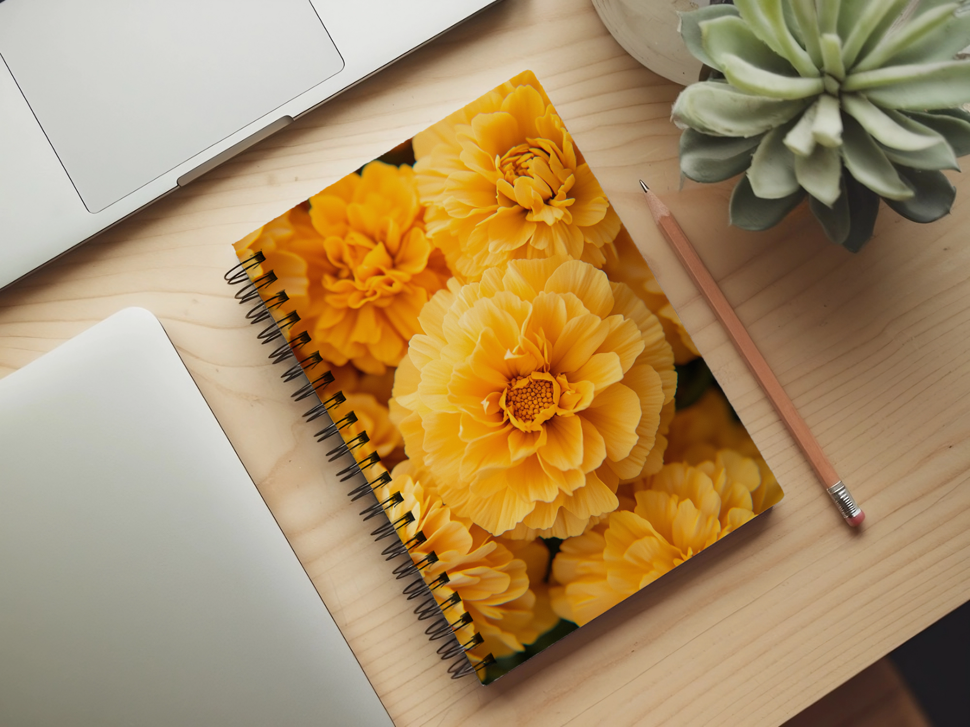 Marigold Spiral Notebook Personalized for Autumn Garden Observations