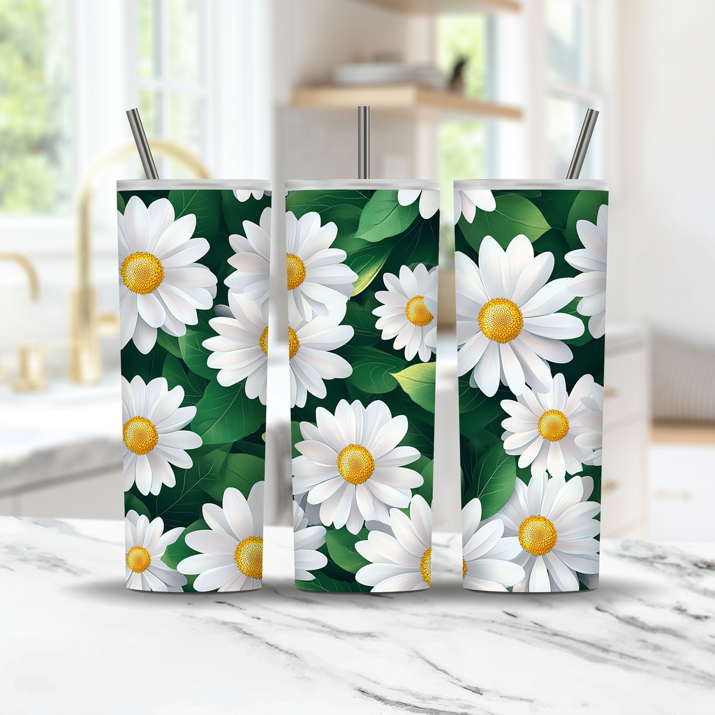 Personalized Botanical Drink Tumbler with Custom Floral Name Design