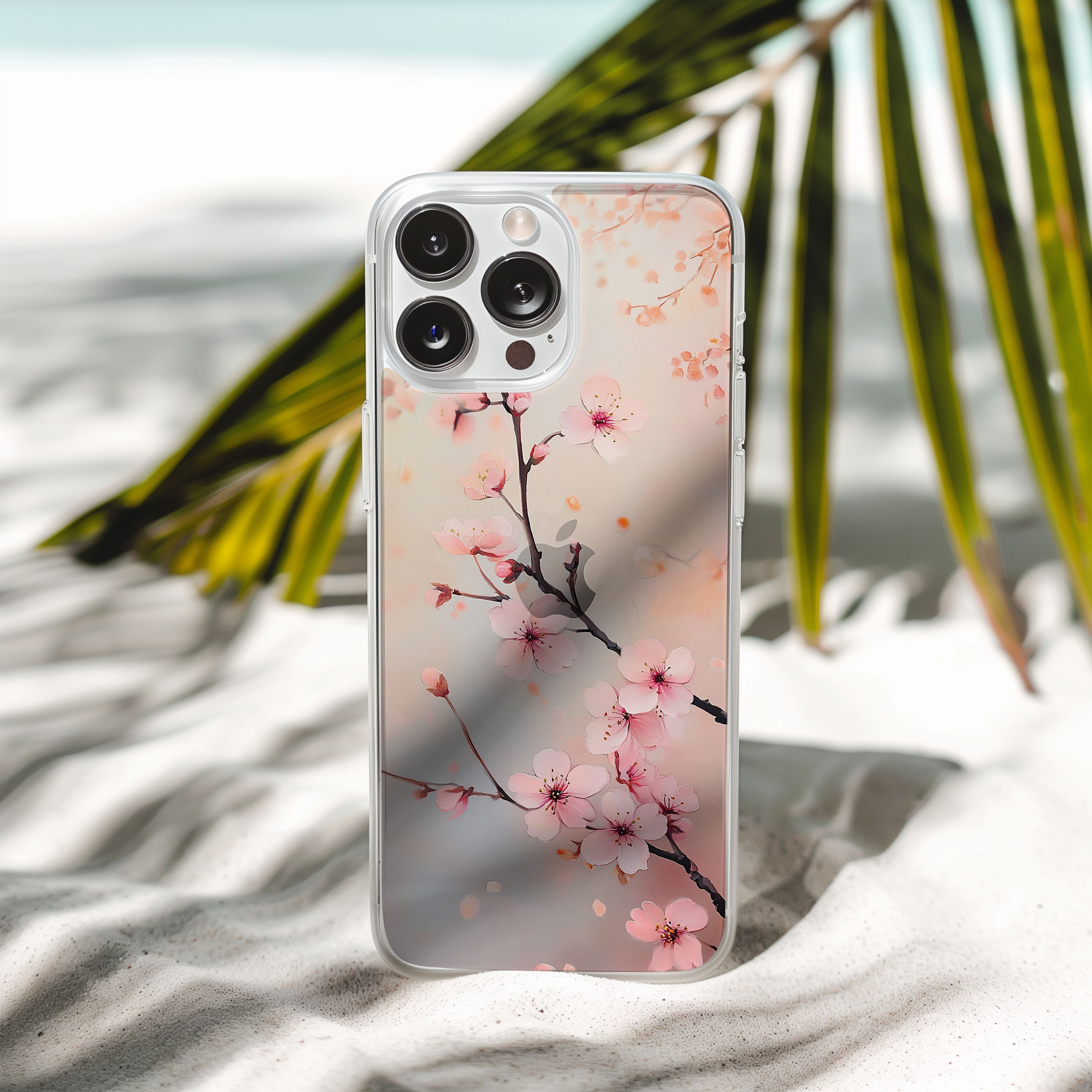 Personalized Pink Cherry Blossom iPhone Case with Custom Name & Botanical Art Cover
