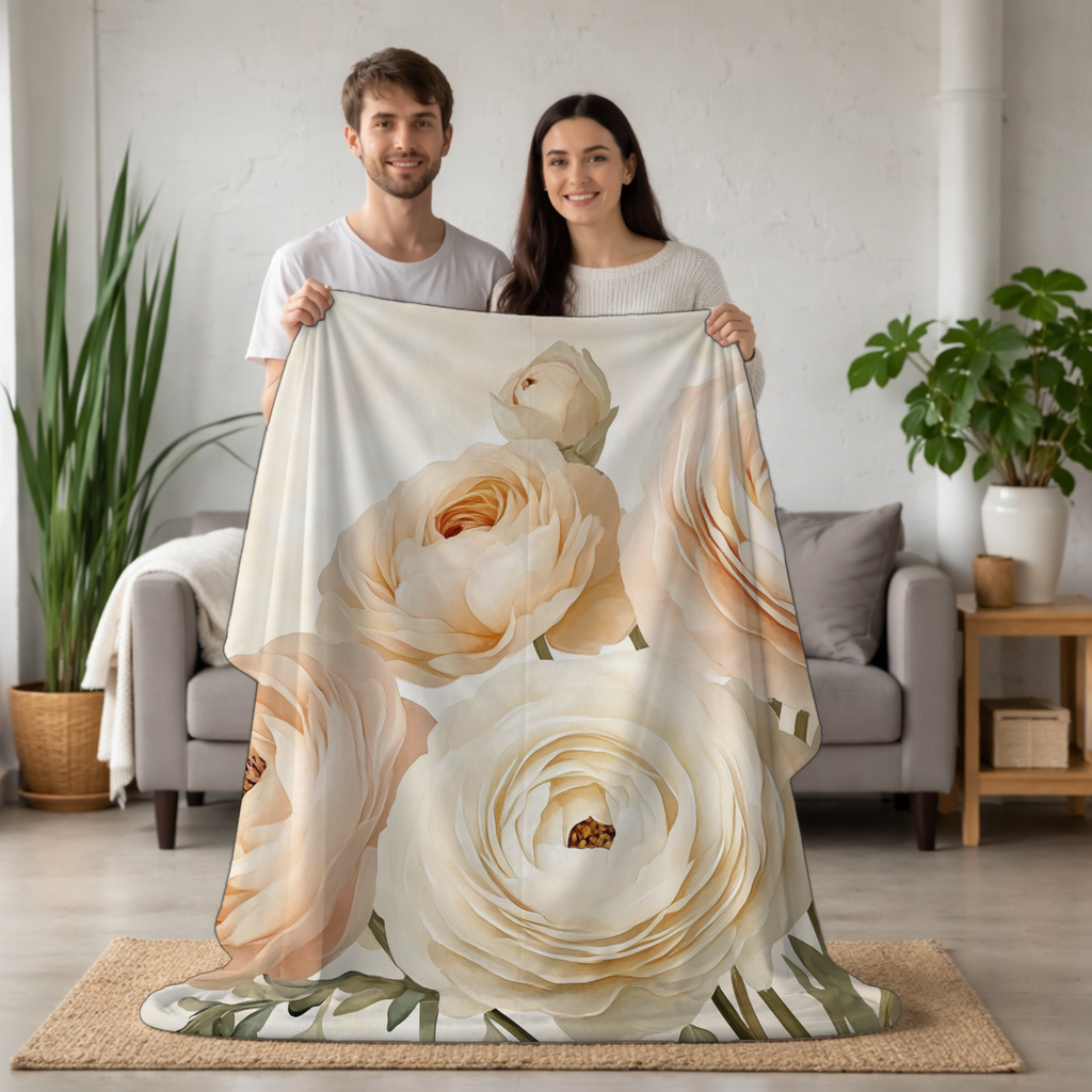 Personalized Morning Bloom Sherpa Blanket with Custom Name