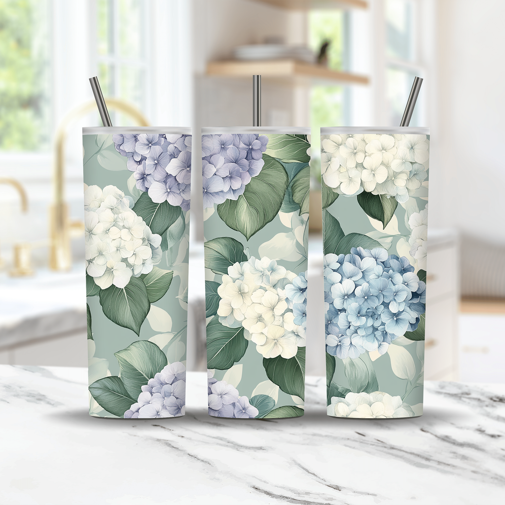 Custom Name Hydrangea Blossom Tumbler, Elegant Floral Gift