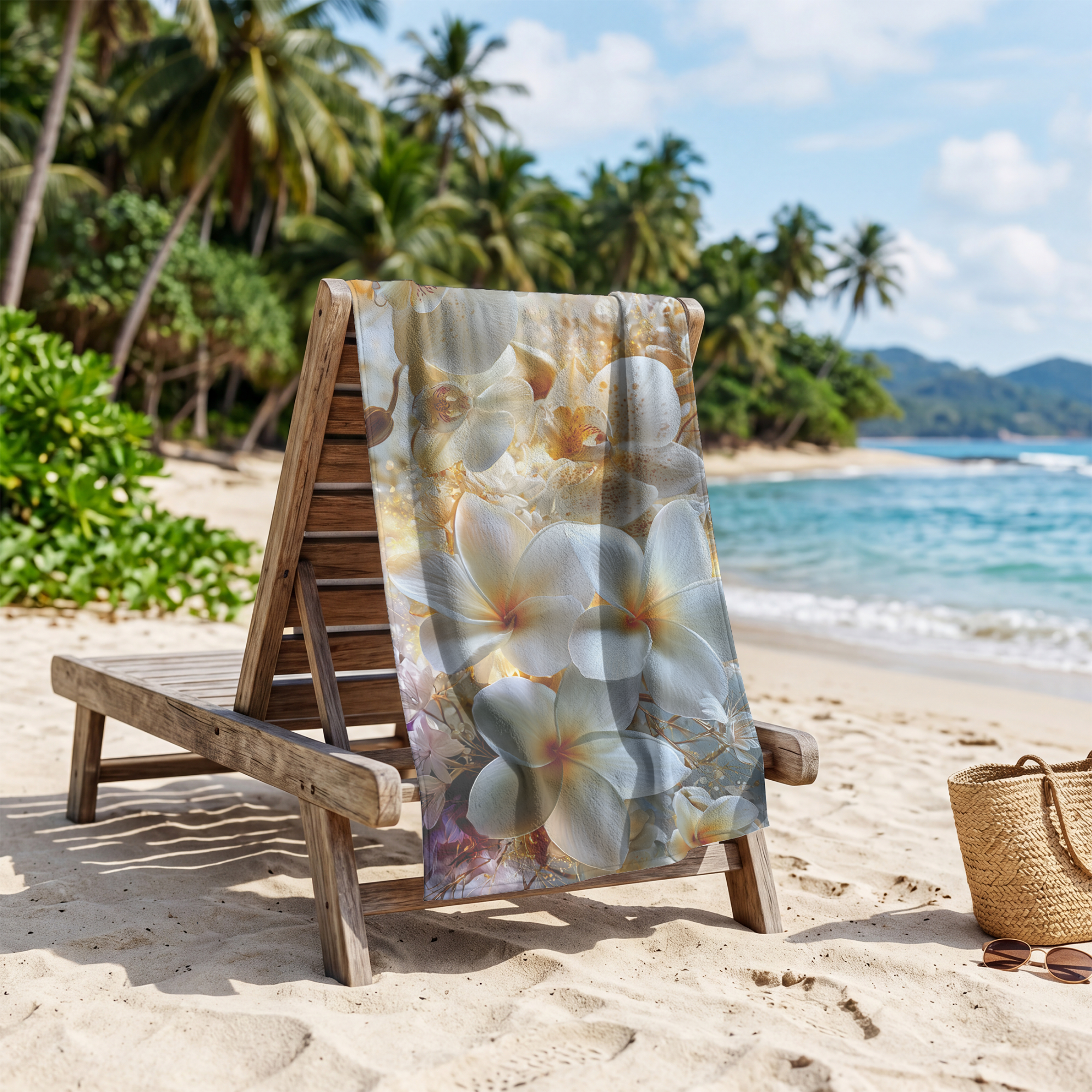Floral Beach Towel with Personalized Custom Name