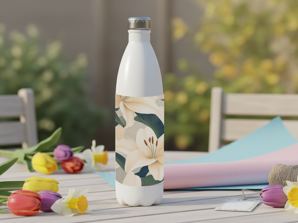 Lily Stainless Steel Water Bottle Personalized for Lakeside Bloom Escapes