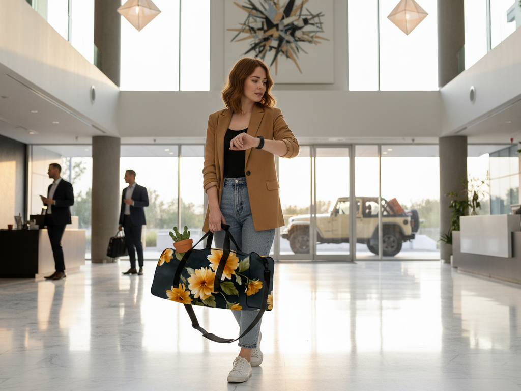 Custom Name Floral Travel Duffle Bag for Nature Lovers & Gym Enthusiasts